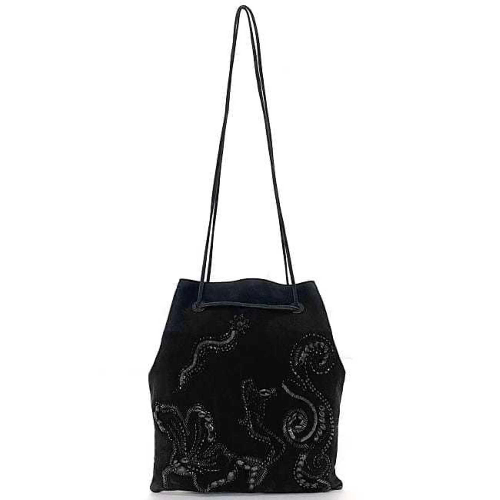 Prada Black Nero Suede Beads Handbag (Pre-Owned)