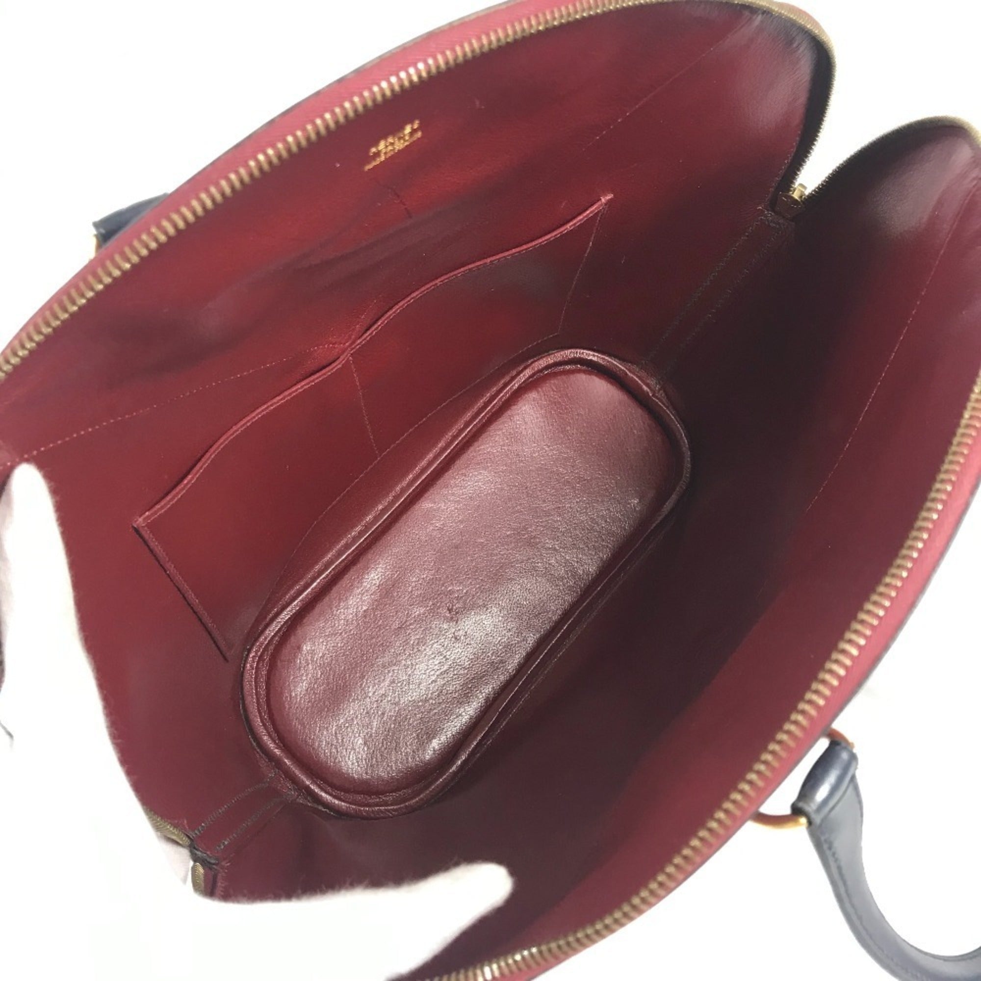 Hermes Green Navy Wine Box Calf Leather Handbag Tote Bag (Pre-Owned)