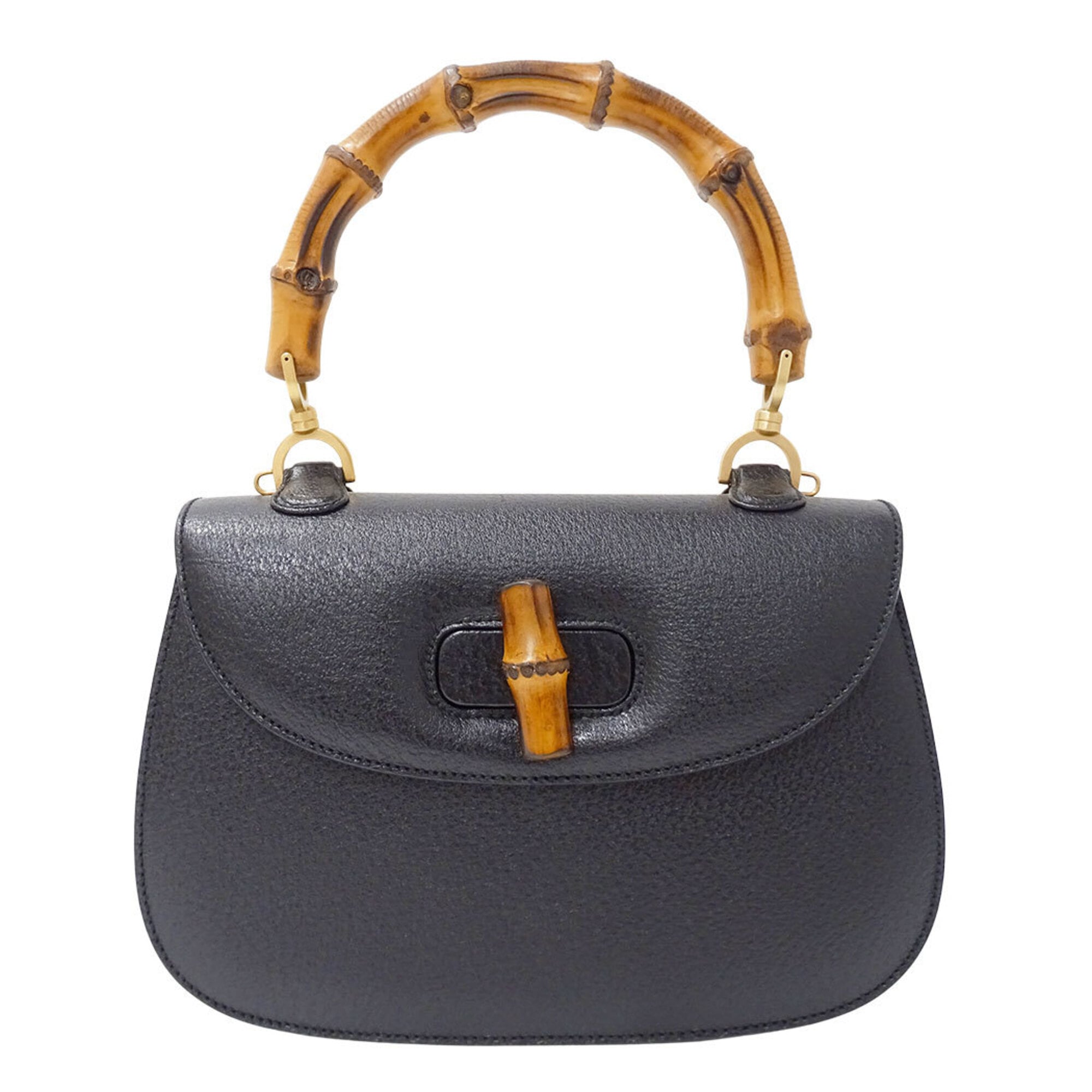 Gucci Black Leather Bamboo Handbag (Pre-Owned)