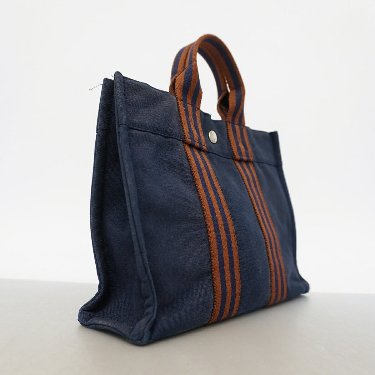 Hermes Brown Navy Canvas Tote Bag (Pre-Owned)