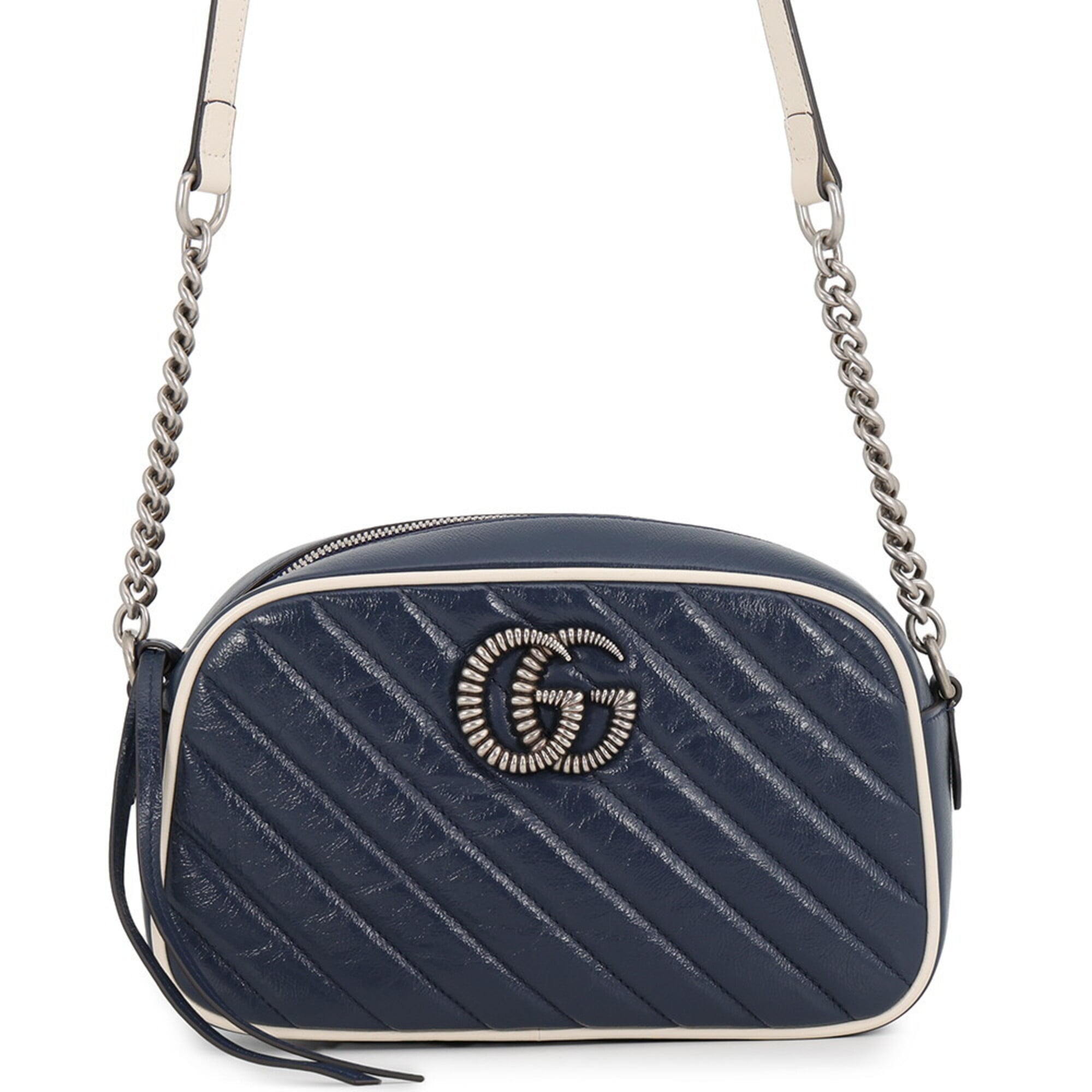 Gucci Gg Marmont Navy White Leather Handbag Shoulder Bag (Pre-Owned)