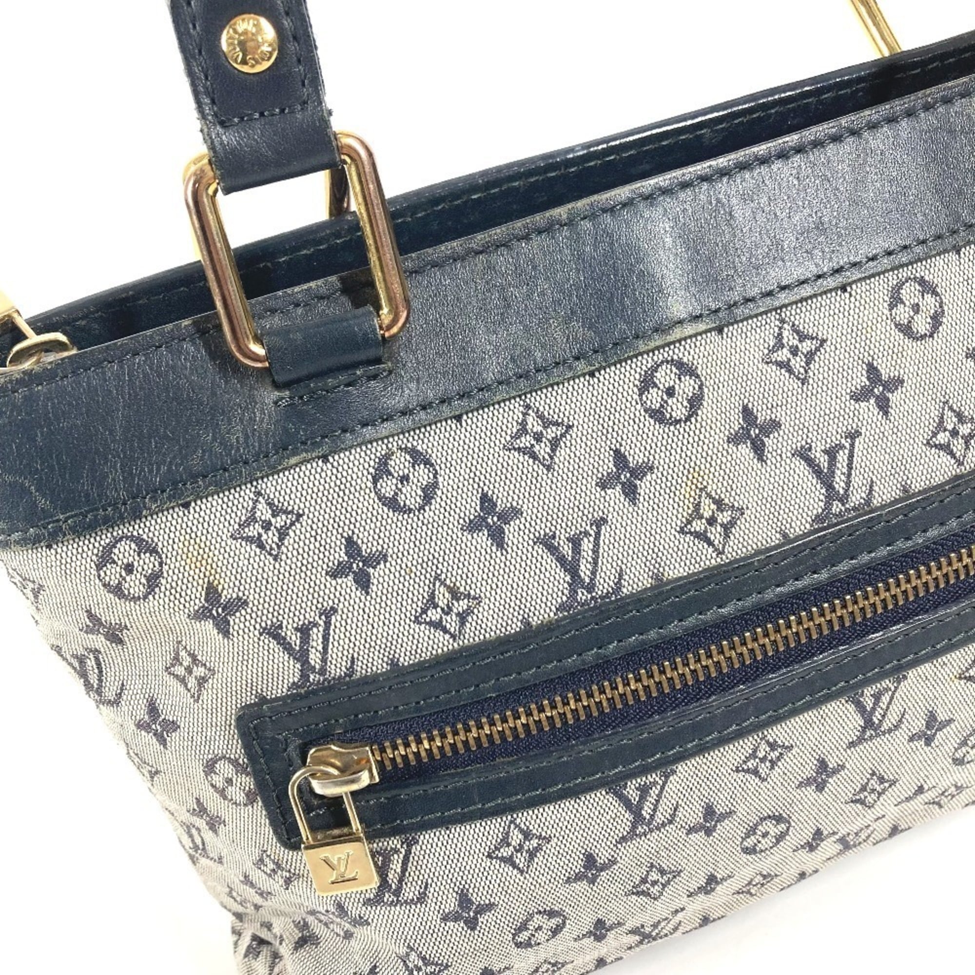 Louis Vuitton Navy Monogram Mini Canvas Leather Handbag Shoulder Bag Tote Bag (Pre-Owned)