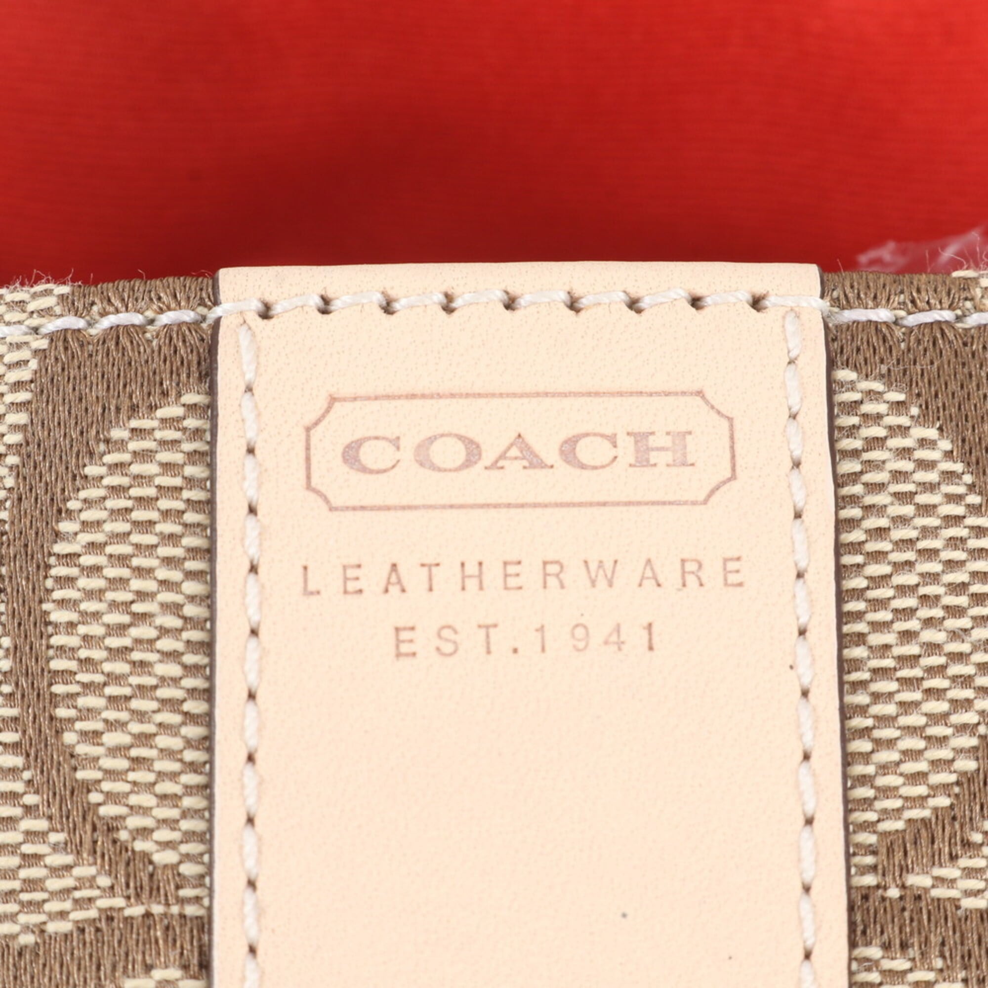 Coach Signature Beige Brown Leather Canvas Shoulder Bag (Pre-Owned)