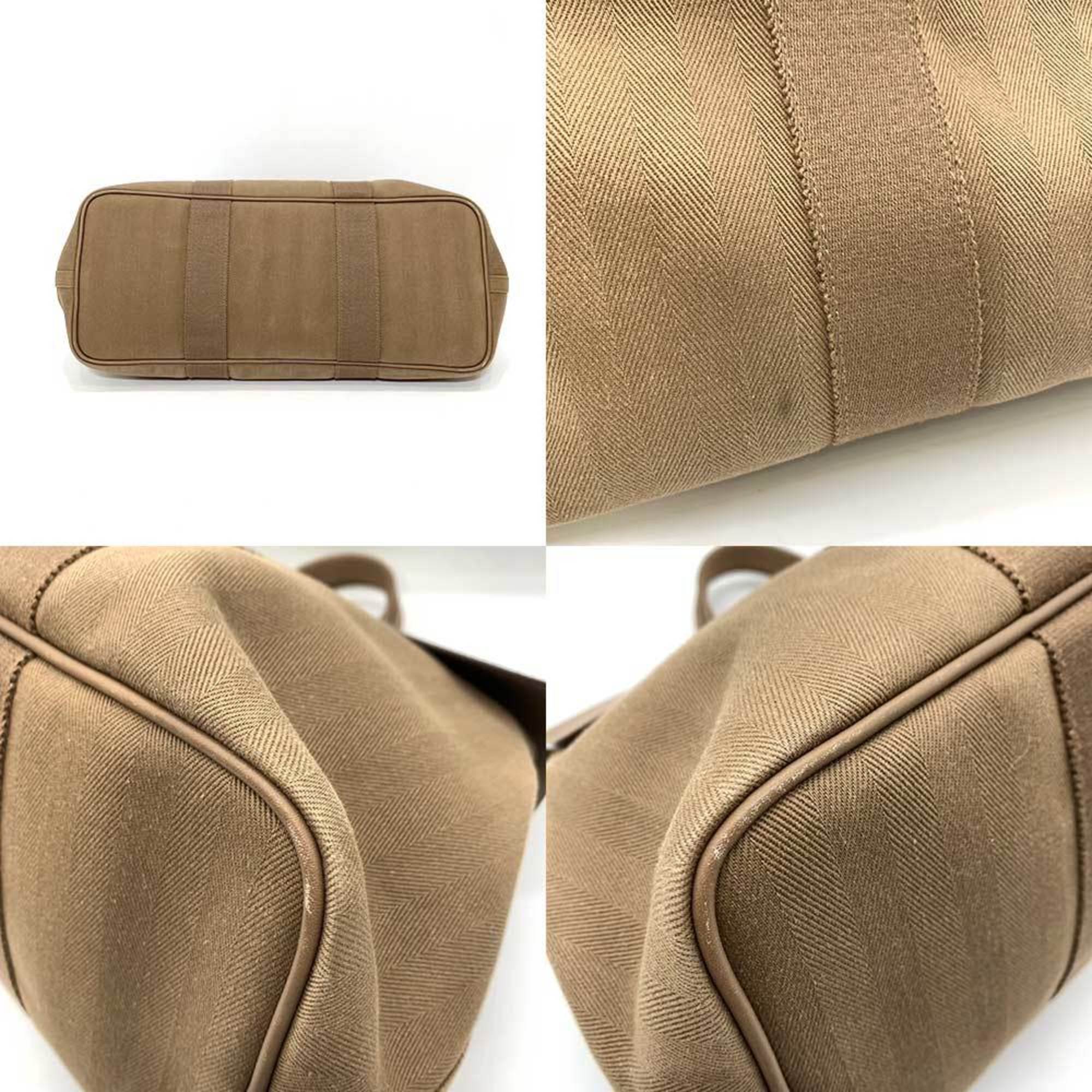 Hermes Beige Grayish Toile Chevron Leather Handbag (Pre-Owned)