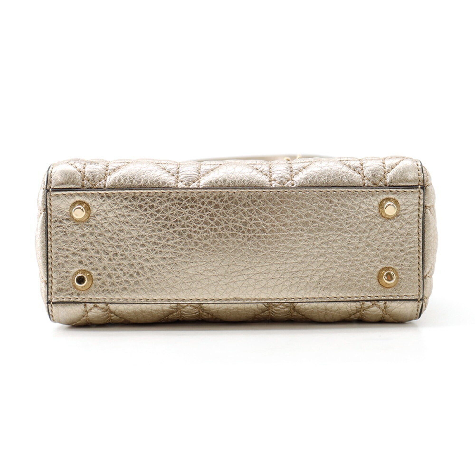 Christian Dior Lady Dior Gold Leather Handbag Shoulder Bag (Pre-Owned)