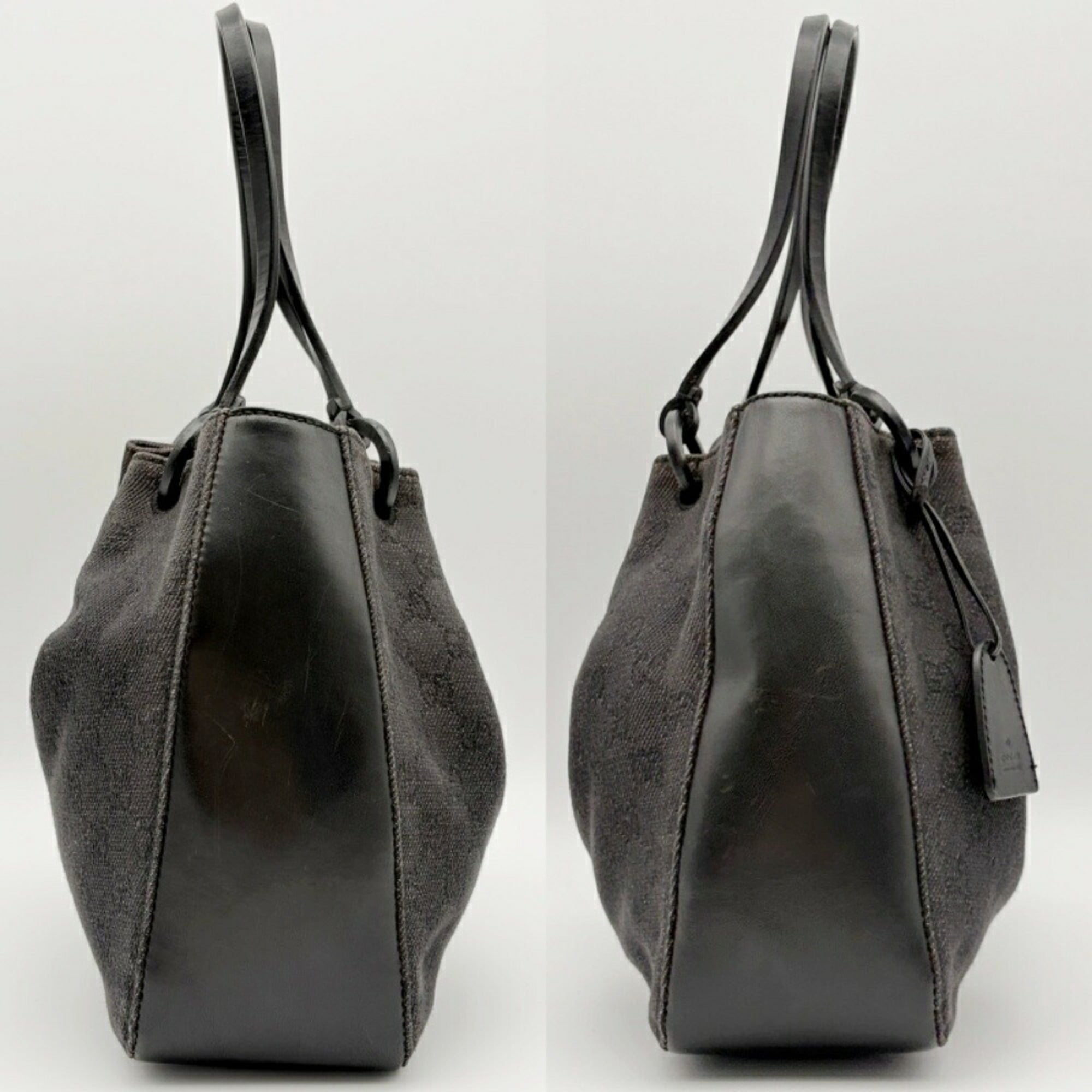 Gucci Black Gg Canvas Leather Handbag Tote Bag (Pre-Owned)