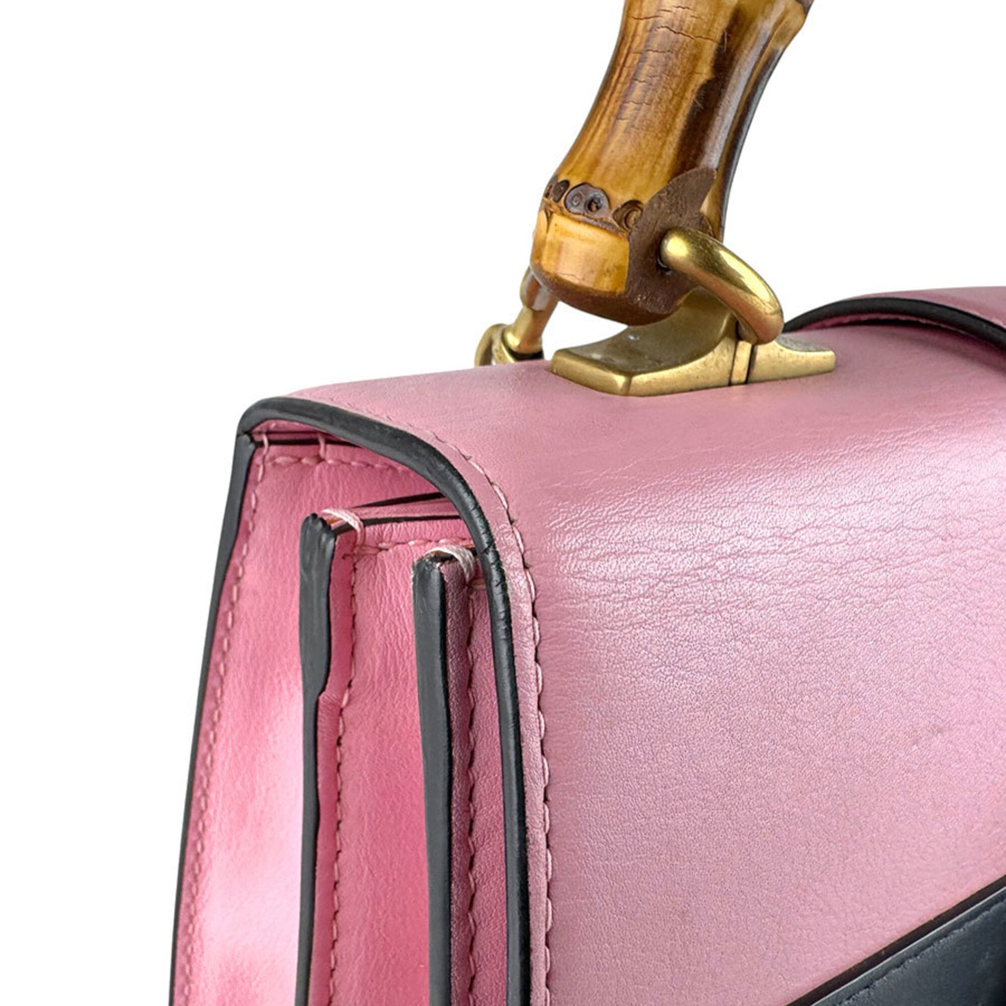 Gucci Navy Pink Red Color Leather Handbag Shoulder Bag (Pre-Owned)