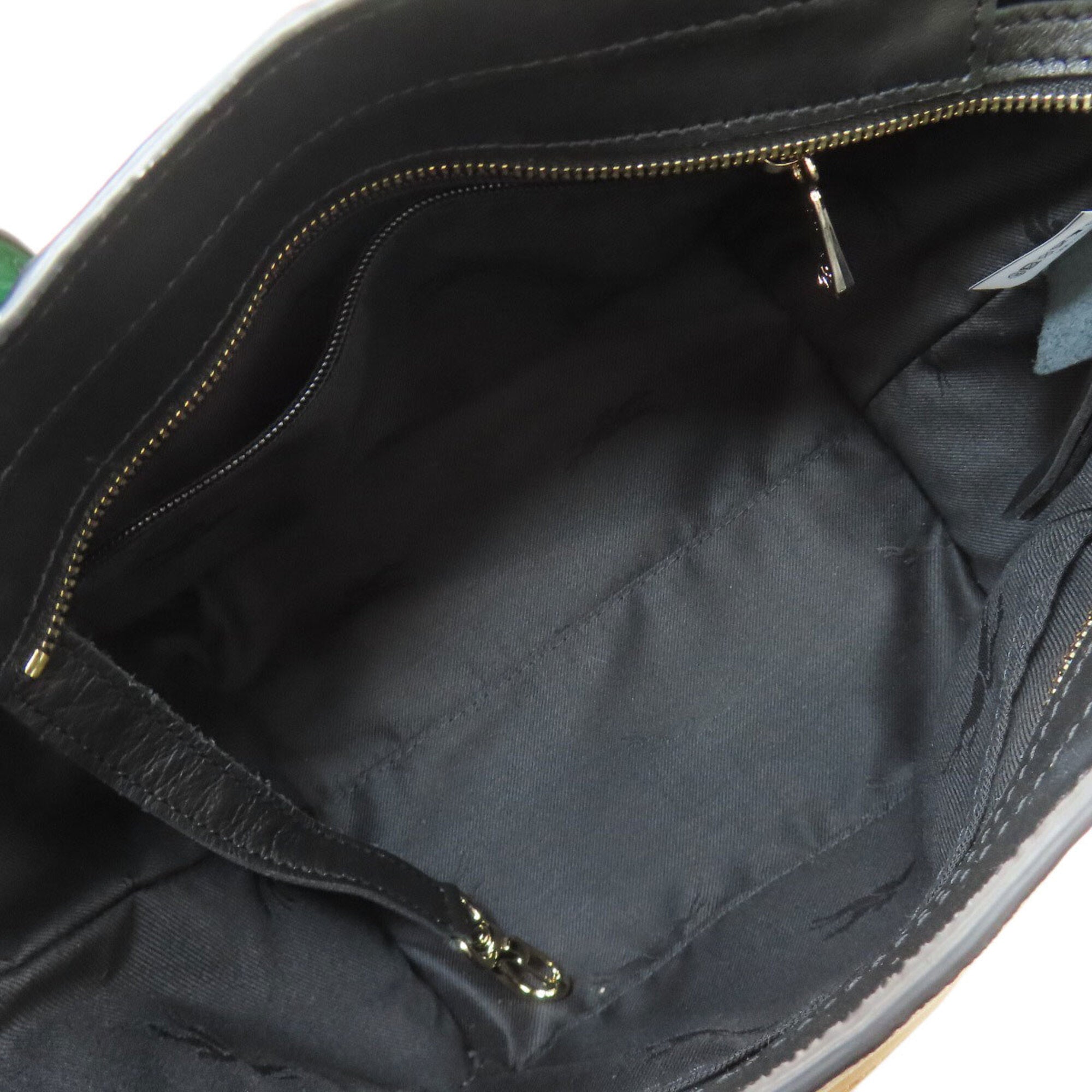 Longchamp Black Brown Green Leather Handbag (Pre-Owned)