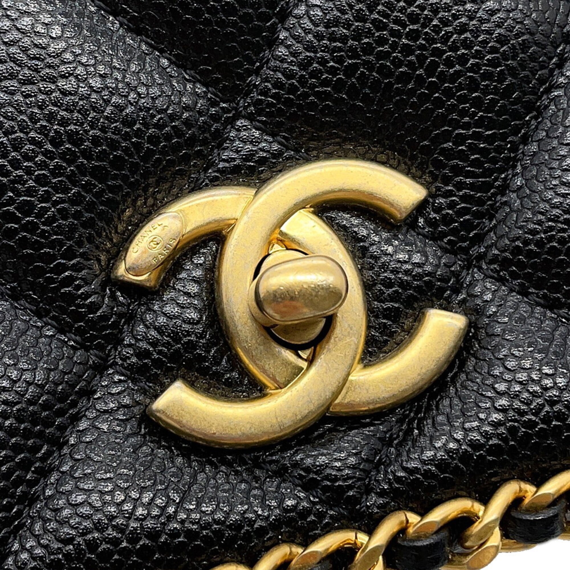 Chanel Matelasse Black Grained Calfskin Handbag Shoulder Bag (Pre-Owned)