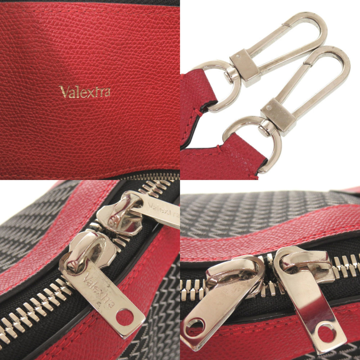 Valextra Black Red Color Canvas Leather Boston Bag (Pre-Owned)