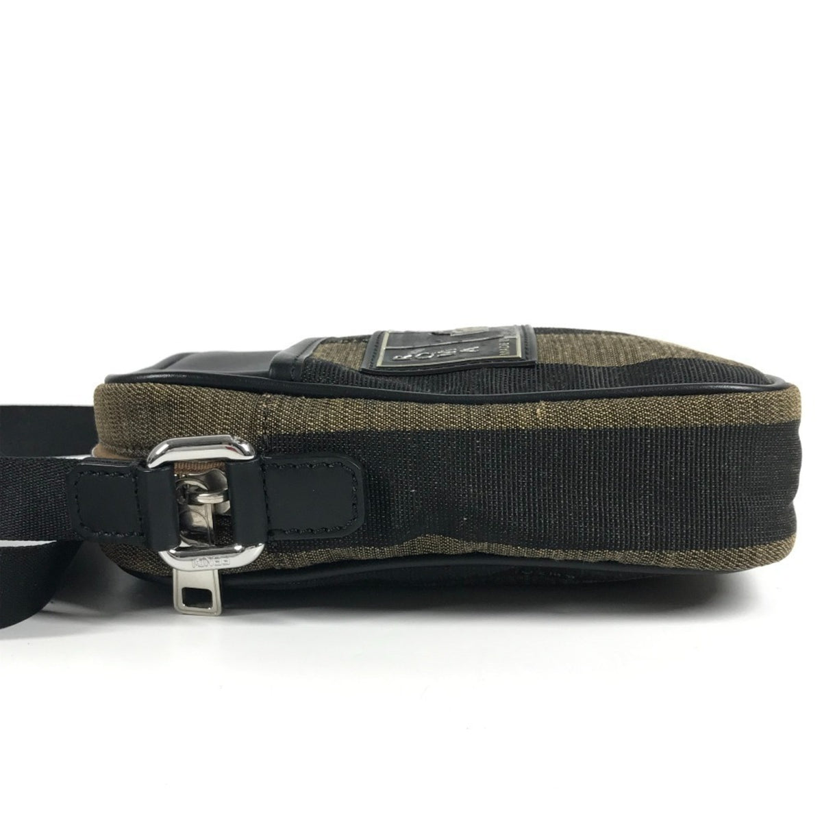 Fendi Black Khaki Leather Canvas Pochette Shoulder Bag (Pre-Owned)