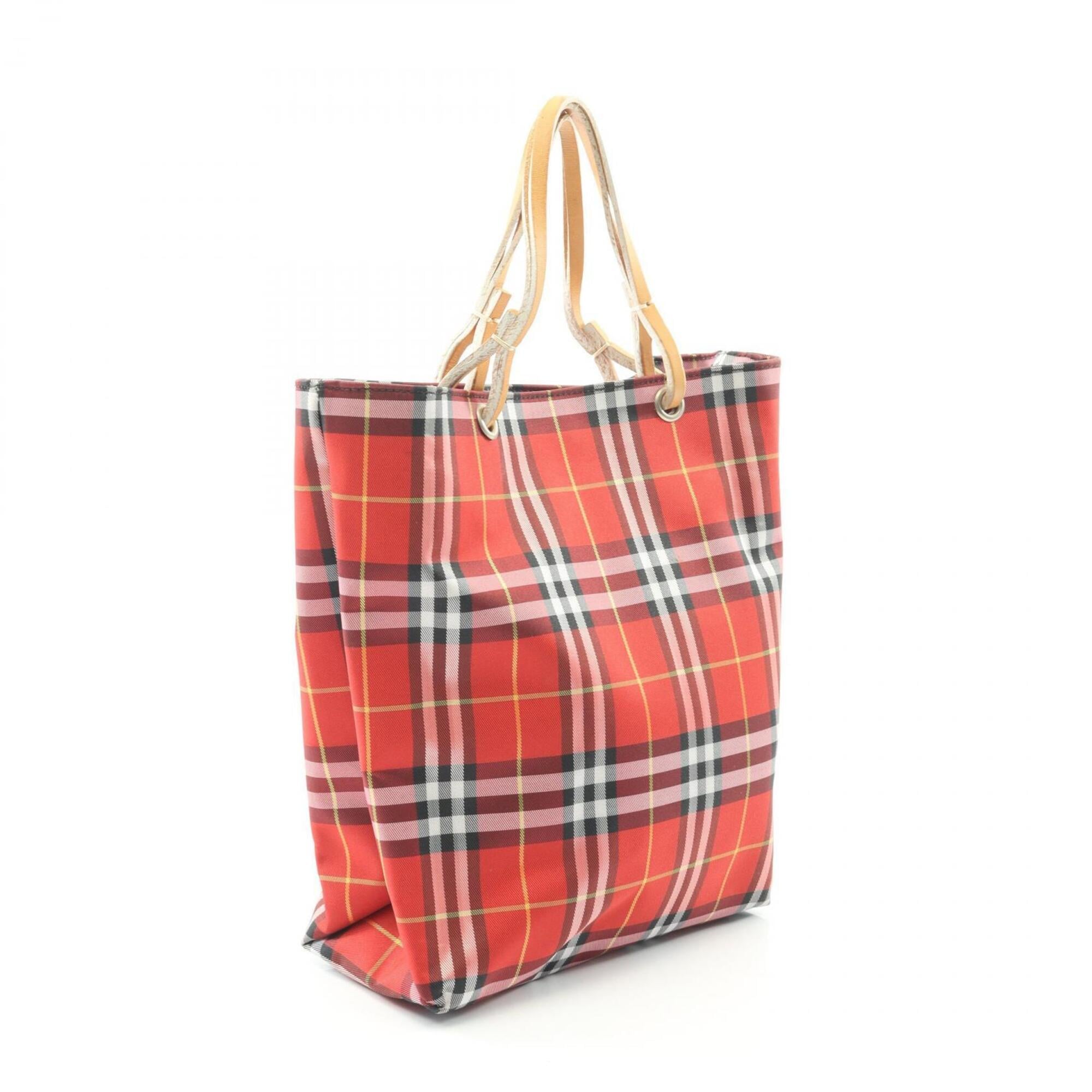 Burberry Brown Multi-Color Red Color Canvas Leather Handbag (Pre-Owned)