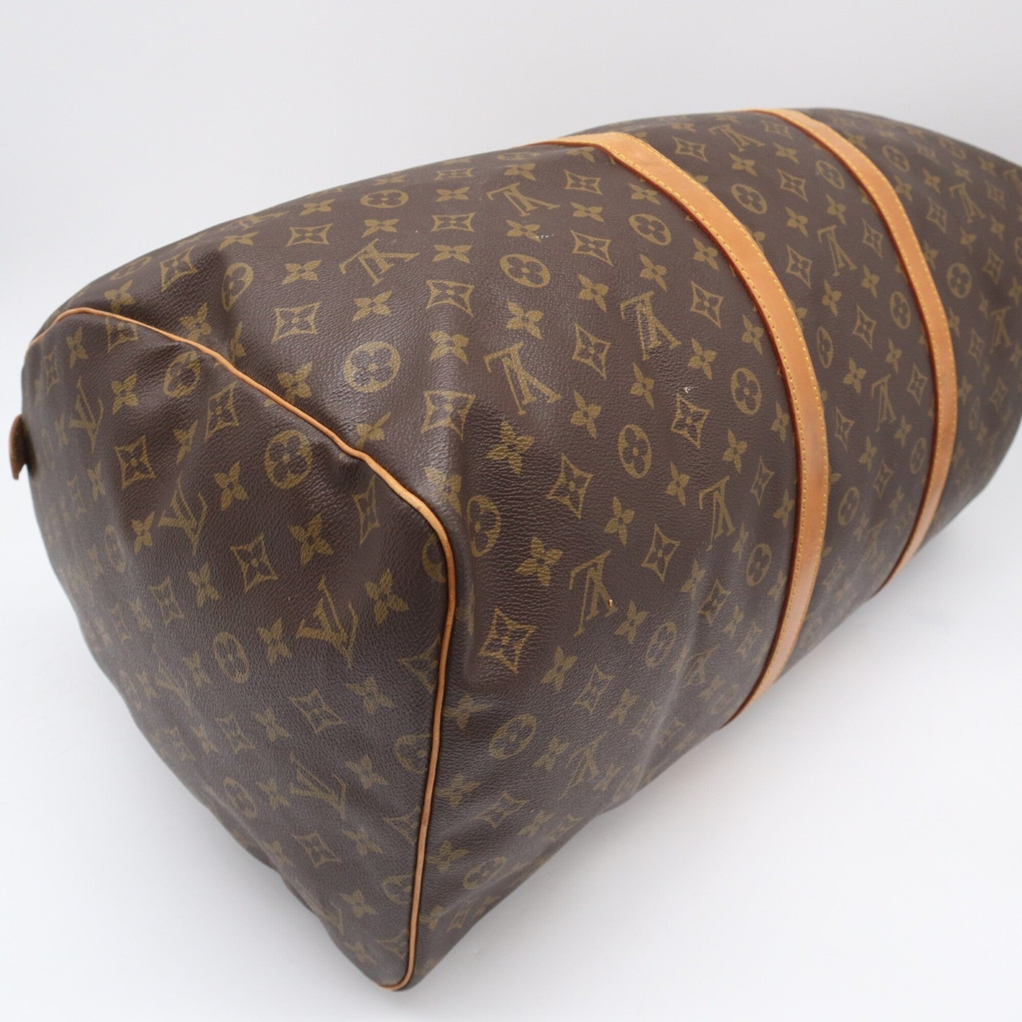 Louis Vuitton Monogram Beige Brown Coated Canvas Leather Boston Bag (Pre-Owned)