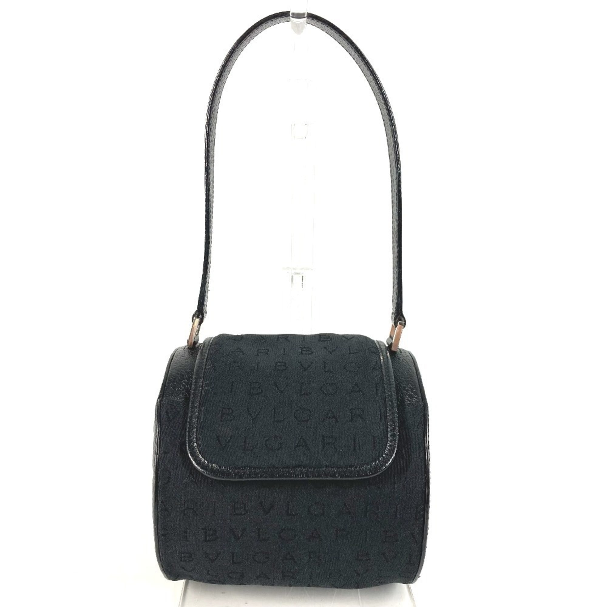 Bvlgari Black Leather Canvas Handbag Shoulder Bag (Pre-Owned)