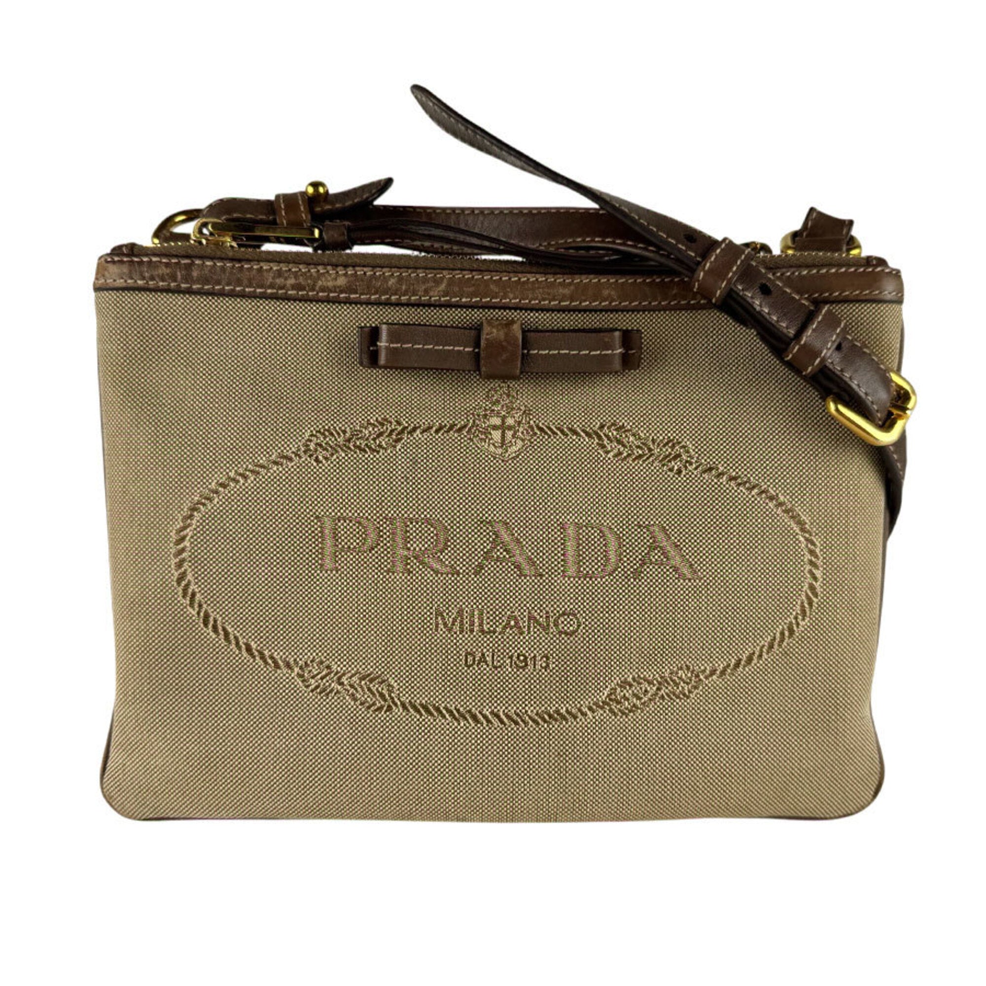 Prada Brown Canvas Leather Shoulder Bag (Pre-Owned)