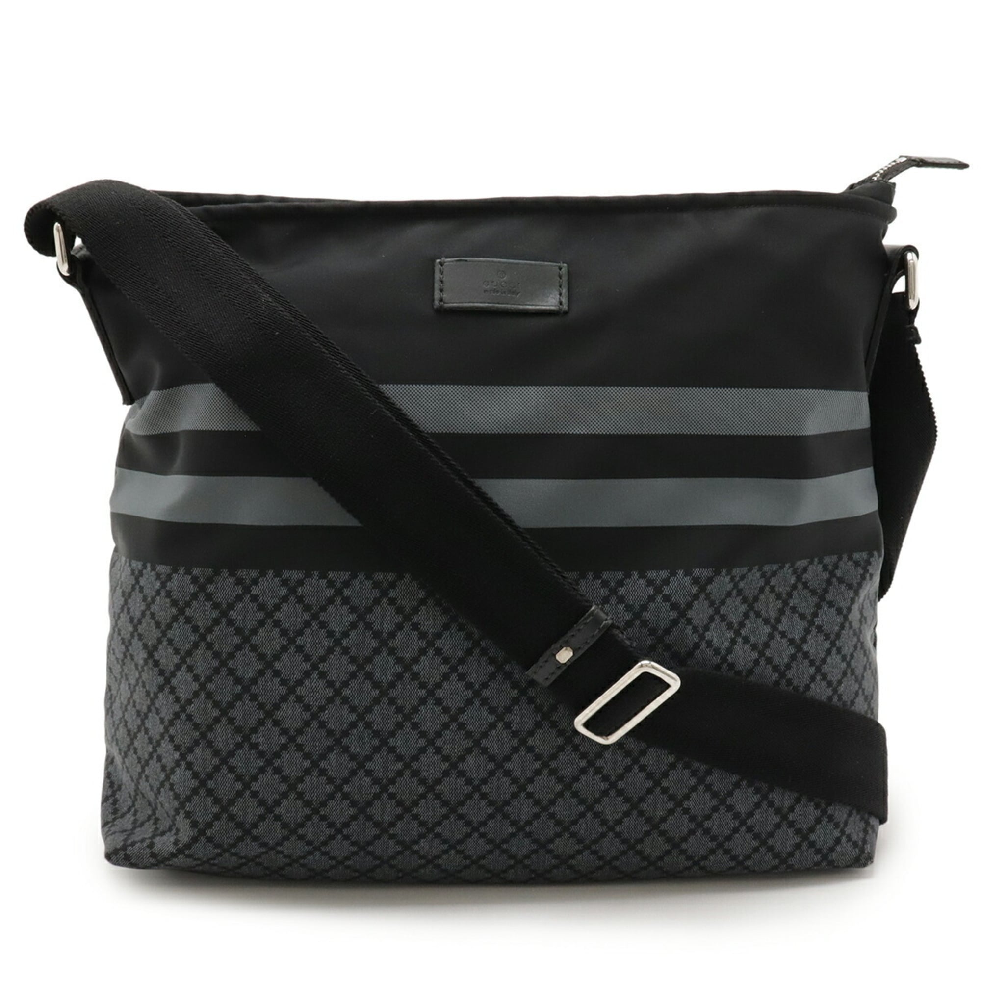 Gucci Black Gray Nylon Leather Shoulder Bag (Pre-Owned)