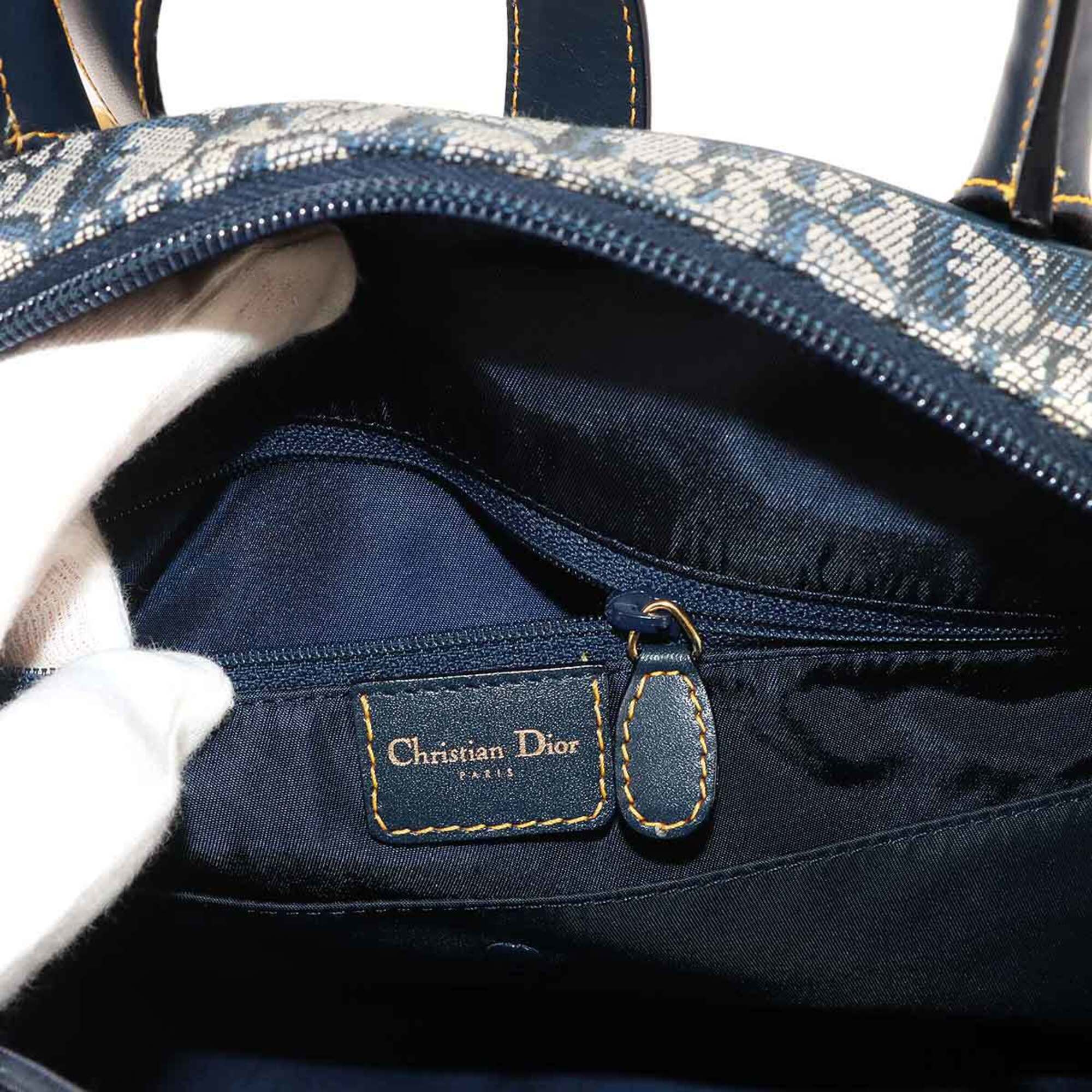 Christian Dior Trotter Navy Canvas Leather Handbag Saddle Bag (Pre-Owned)
