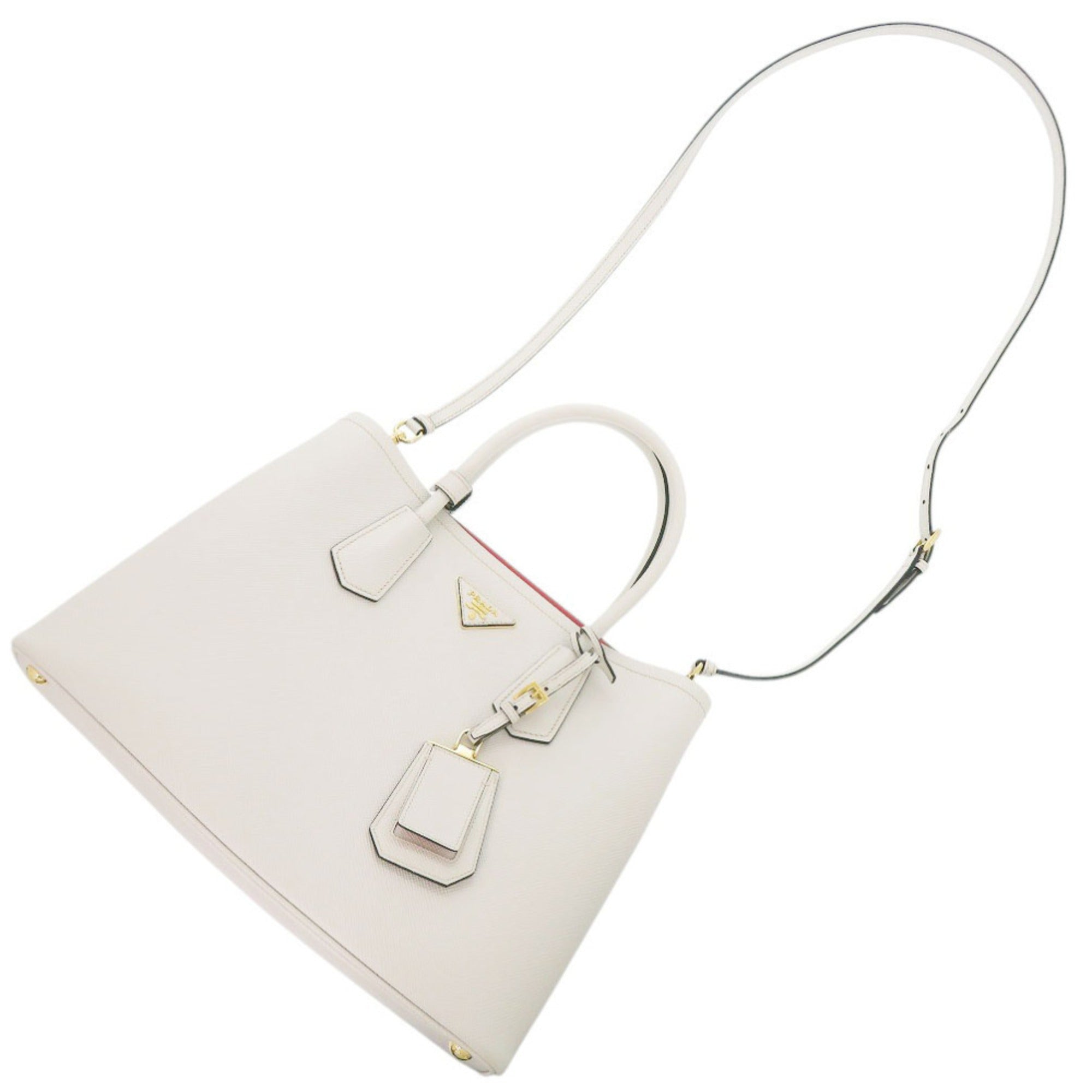 Prada Ivory Red Color Leather Handbag (Pre-Owned)