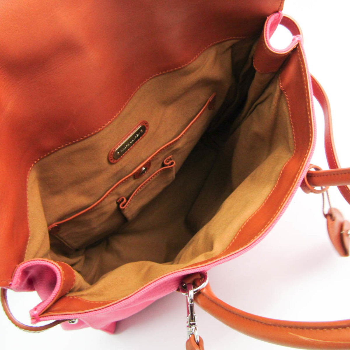 Ralph Lauren Ricky Brown Pink Leather Canvas Handbag Shoulder Bag (Pre-Owned)
