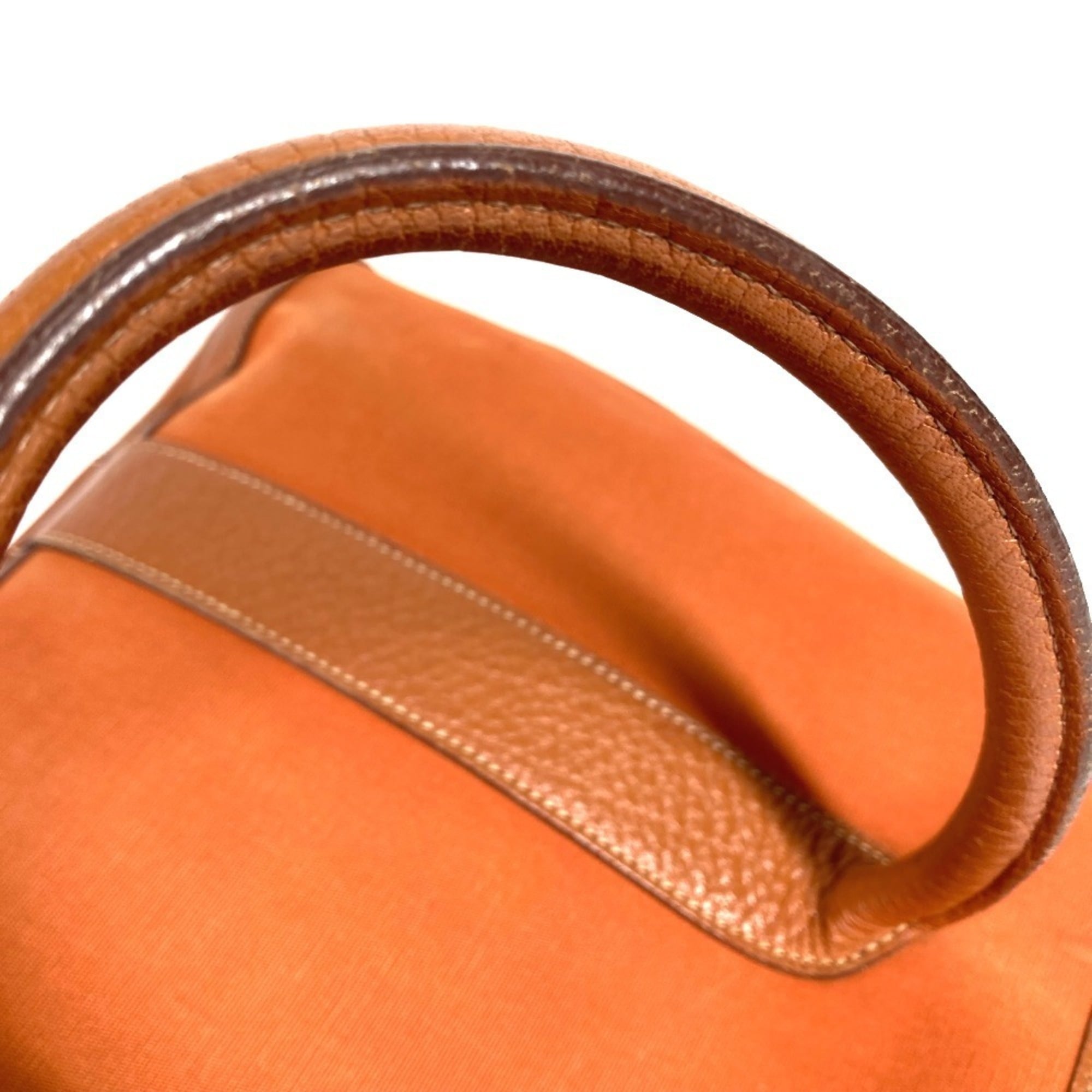 Hermes Orange Canvas Leather Handbag Shoulder Bag Tote Bag (Pre-Owned)