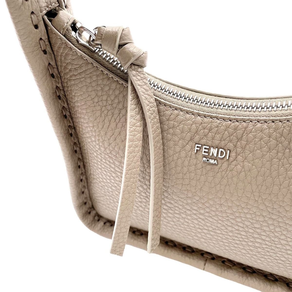 Fendi Beige Gray Leather Handbag (Pre-Owned)