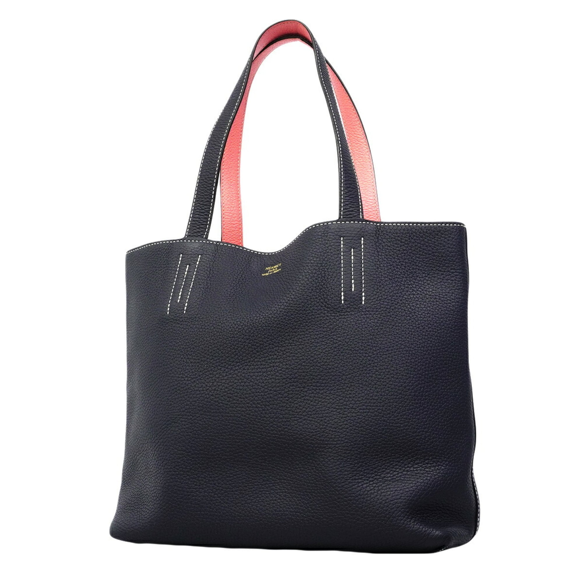 Hermes Blue Nuit Rose Azalee Taurillon Clemence Leather Tote Bag (Pre-Owned)