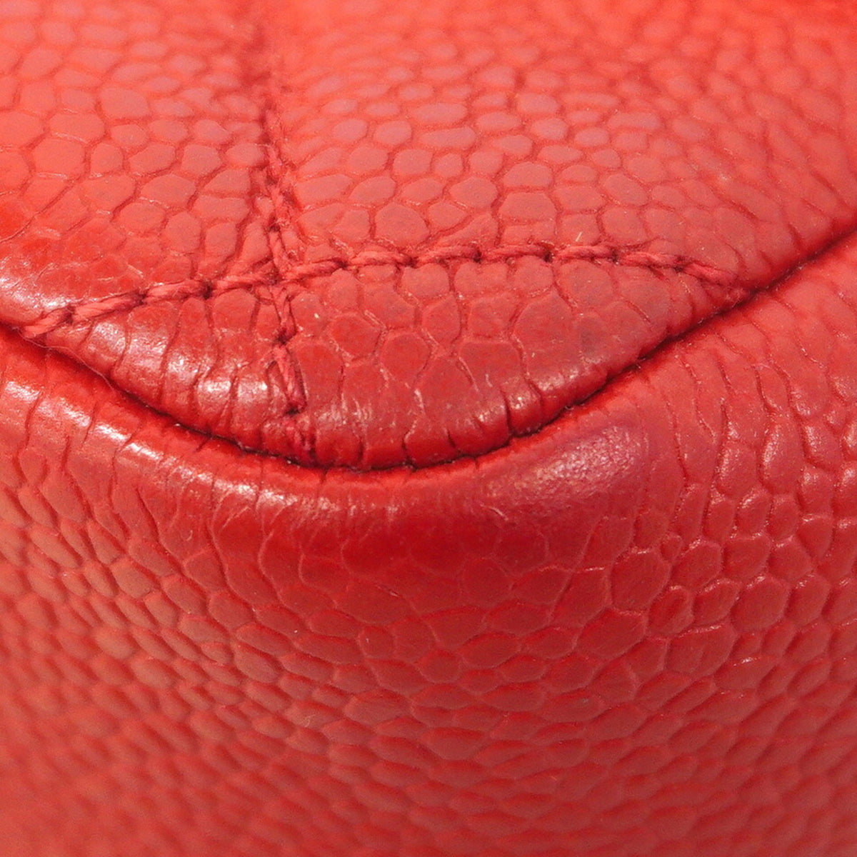 Chanel Red Color Grained Calfskin Shoulder Bag (Pre-Owned)