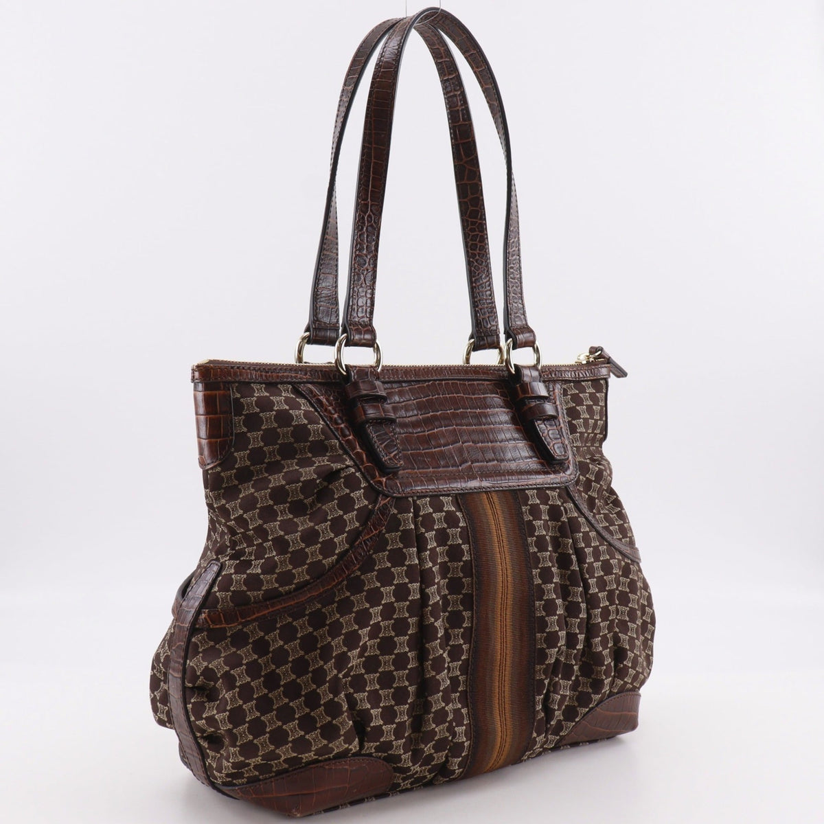 Celine Brown Nylon Canvas Leather Tote Bag (Pre-Owned)