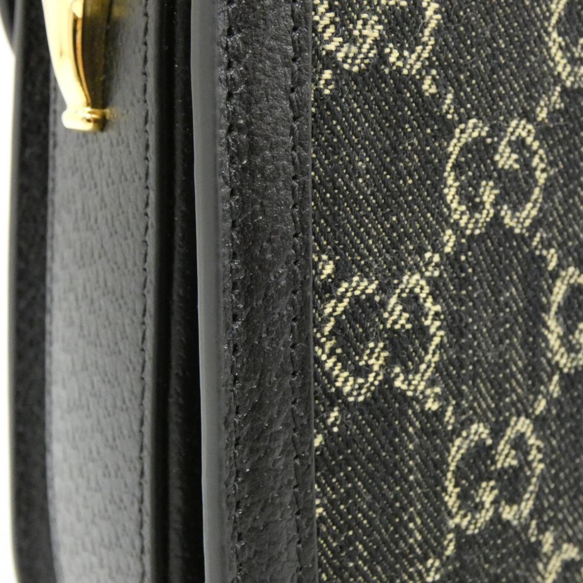 Gucci Horsebit Black Ivory Jacquard Leather Shoulder Bag (Pre-Owned)