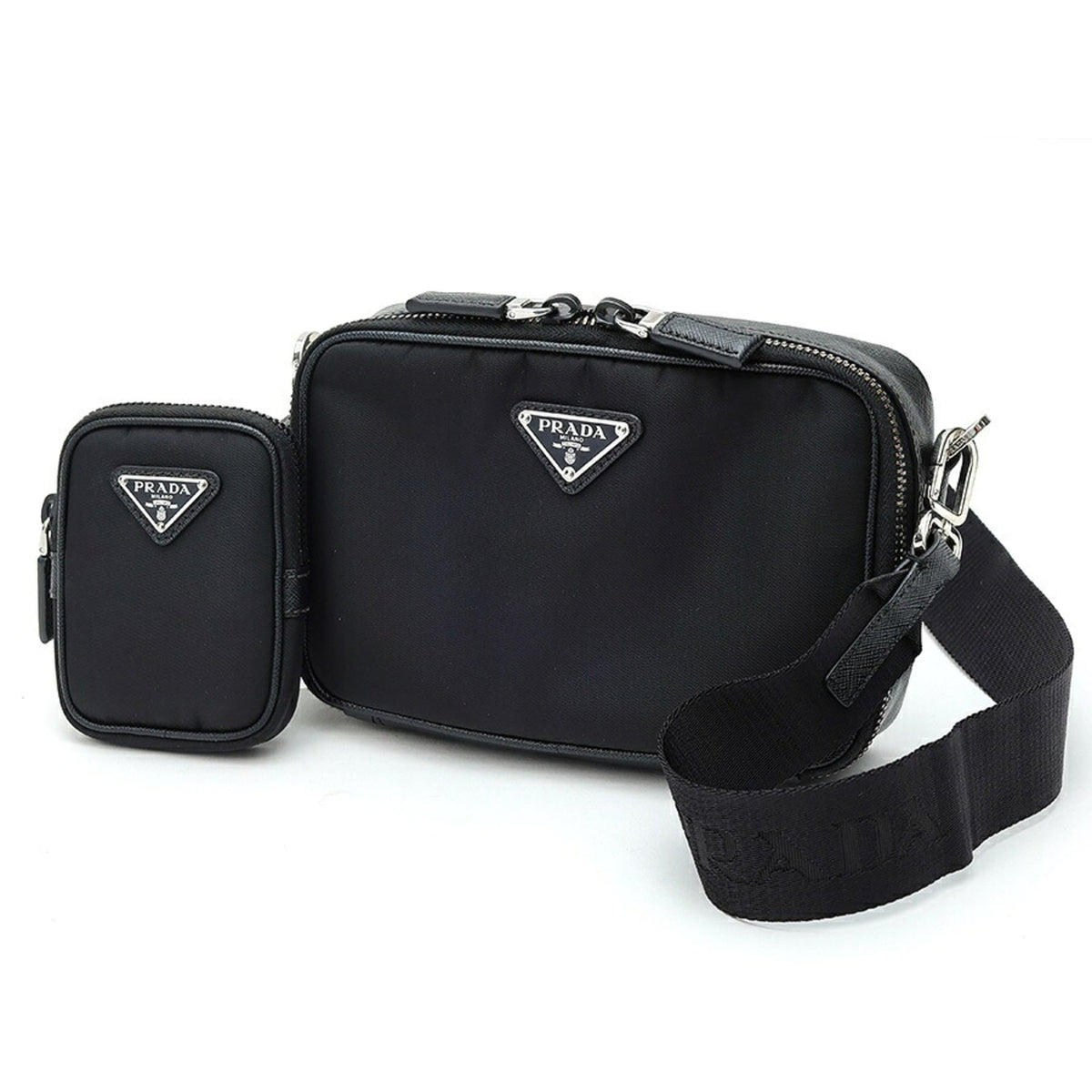 Prada Black Nylon Leather Pouch Shoulder Bag (Pre-Owned)