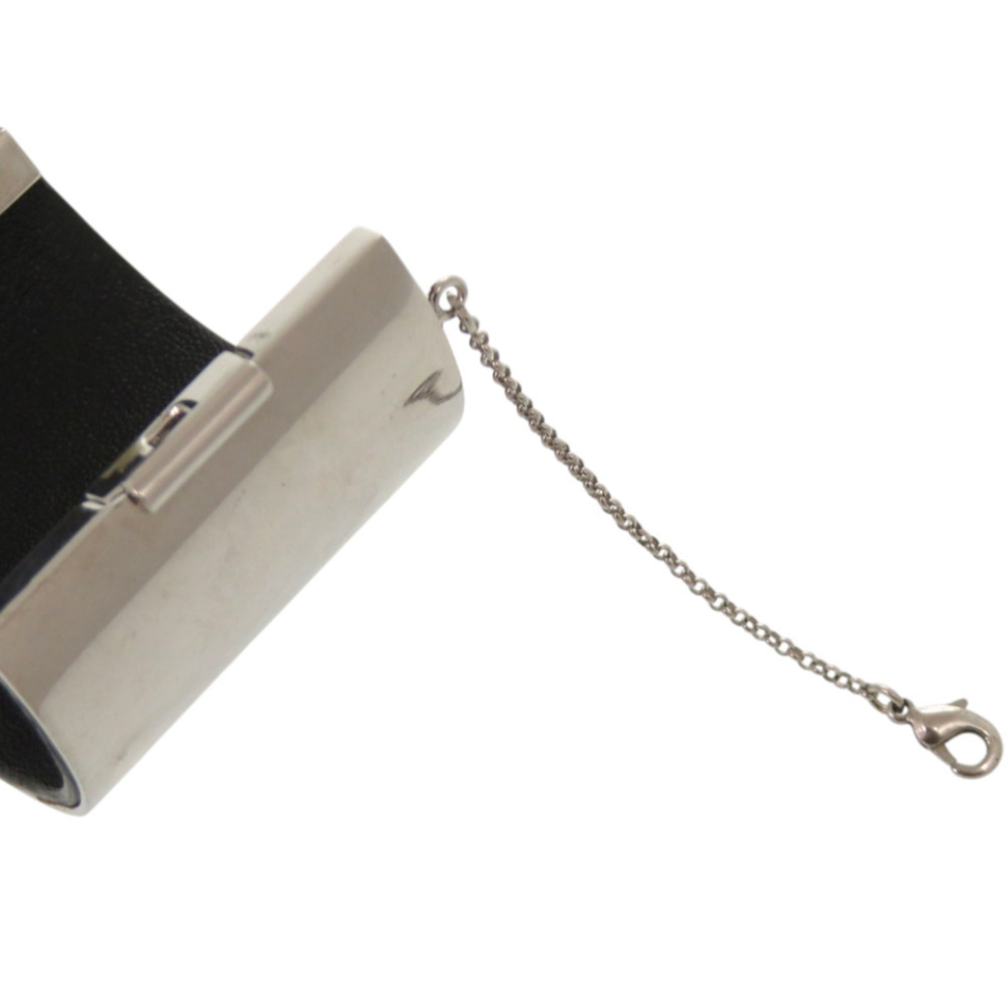 Celine Silver Black Leather Metal Bangle (Pre-Owned)