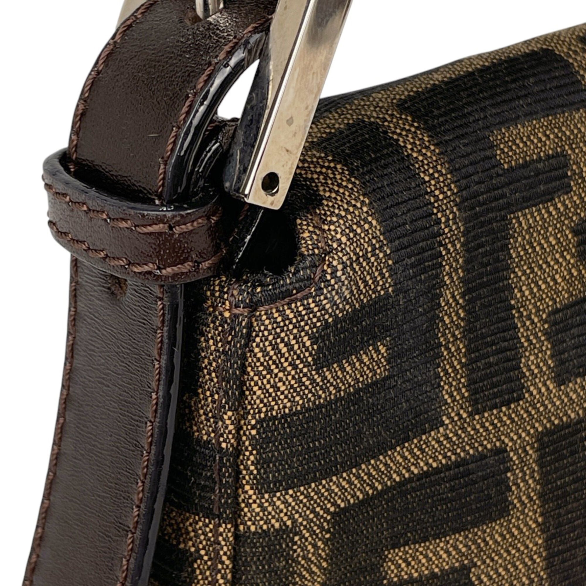 Fendi Zucca Brown Canvas Leather Handbag Shoulder Bag (Pre-Owned)