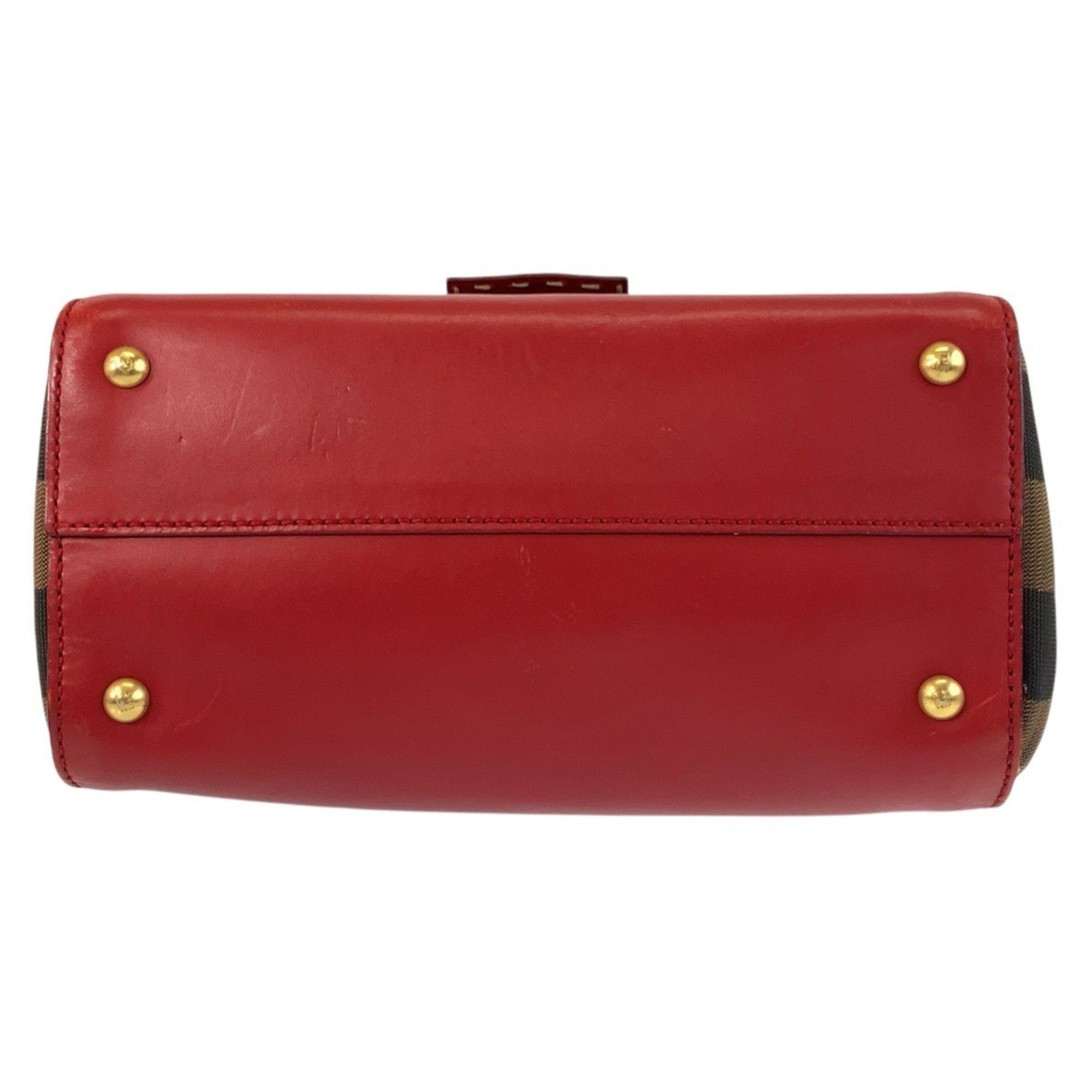 Fendi Brown Red Color Leather Canvas Handbag Shoulder Bag (Pre-Owned)