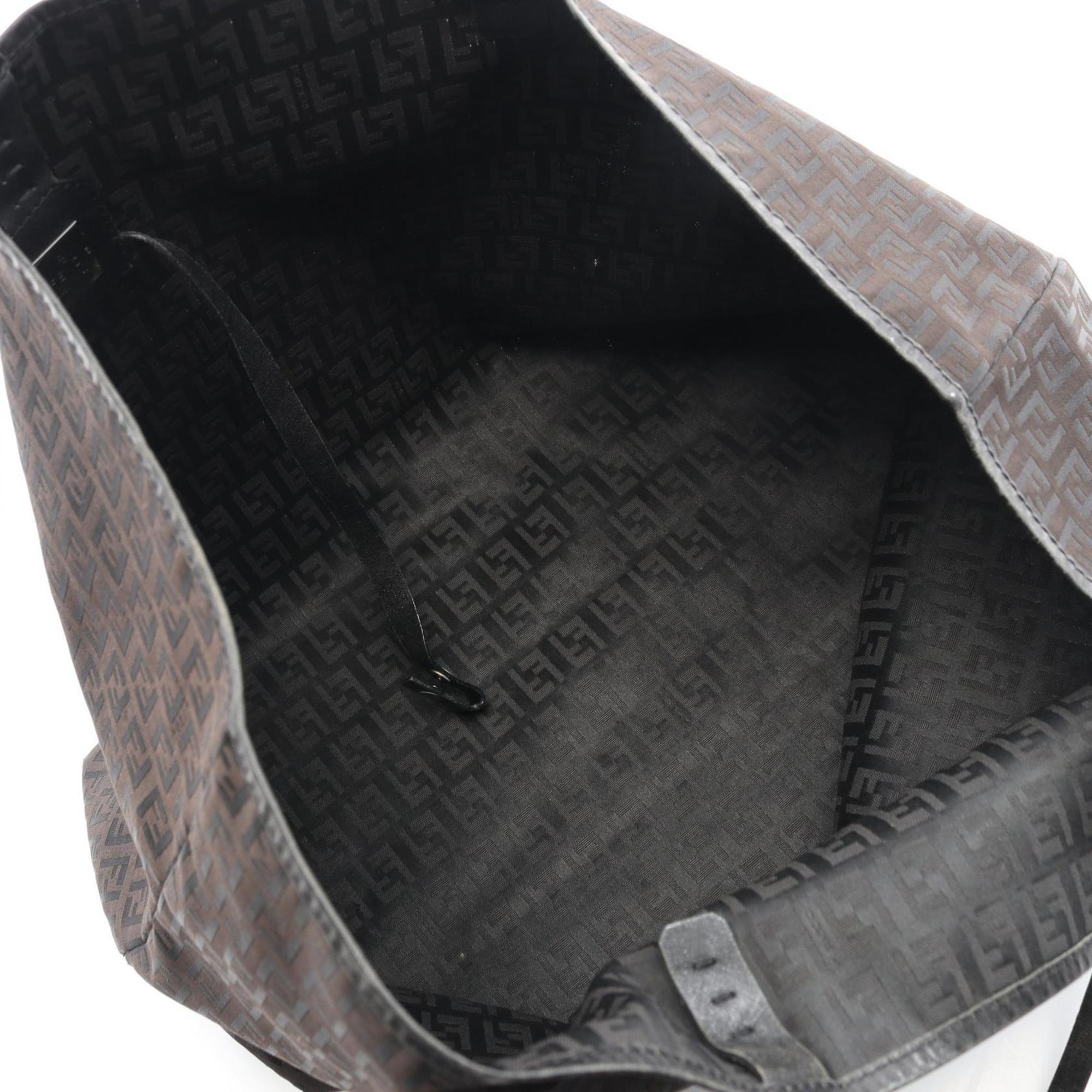 Fendi Black Brown Canvas Leather Pouch Tote Bag (Pre-Owned)