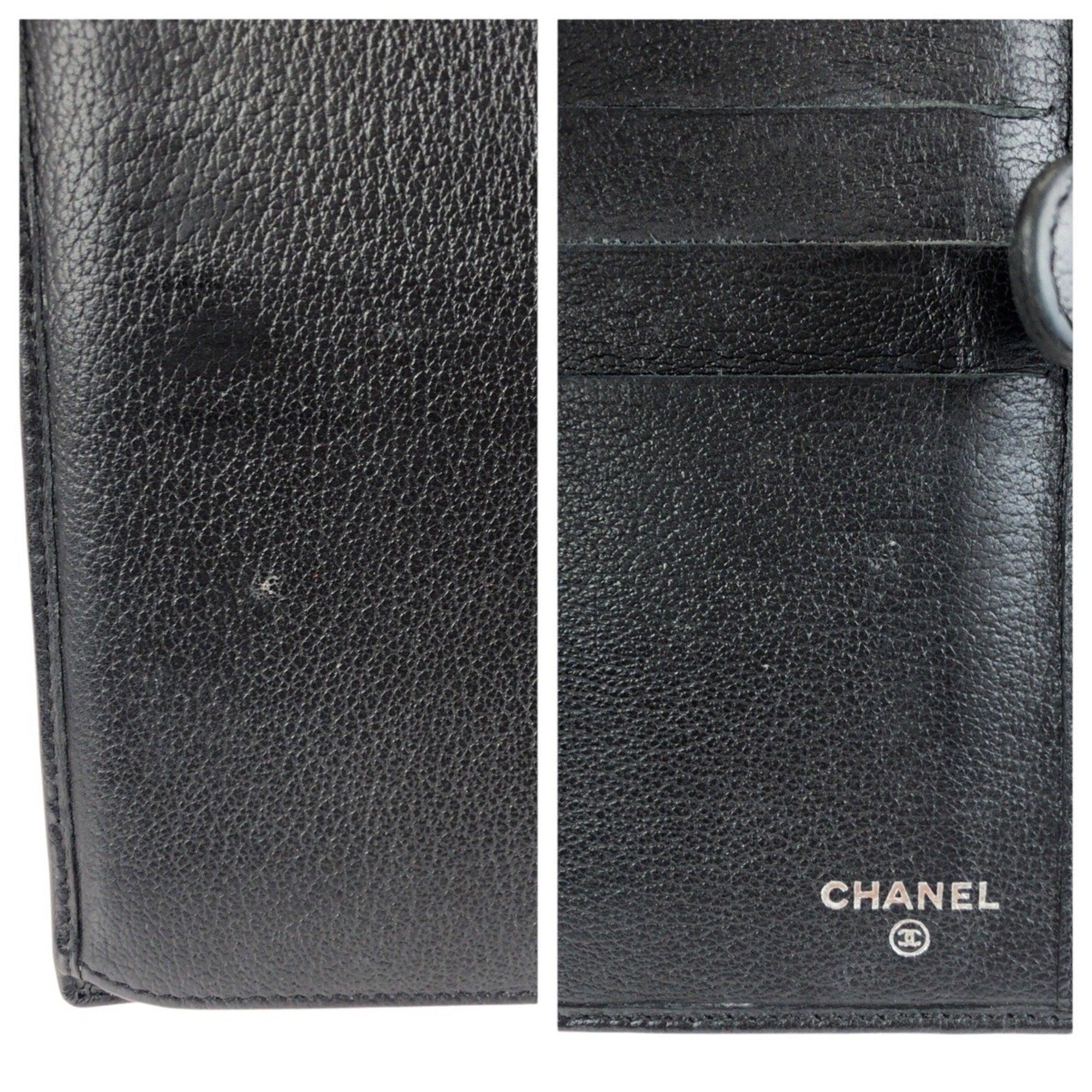 Chanel Black Leather Long Wallet (Bi-Fold) (Pre-Owned)