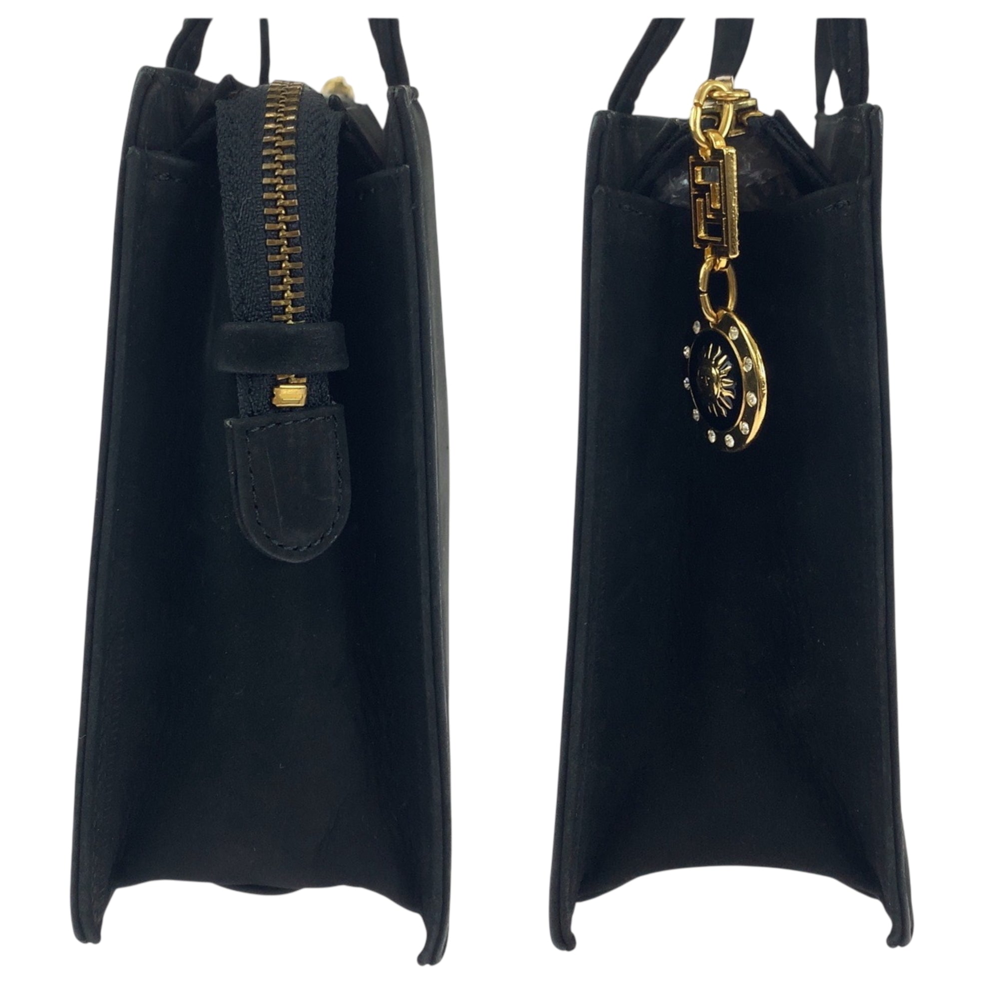 Versace Black Suede Shoulder Bag Tote Bag (Pre-Owned)