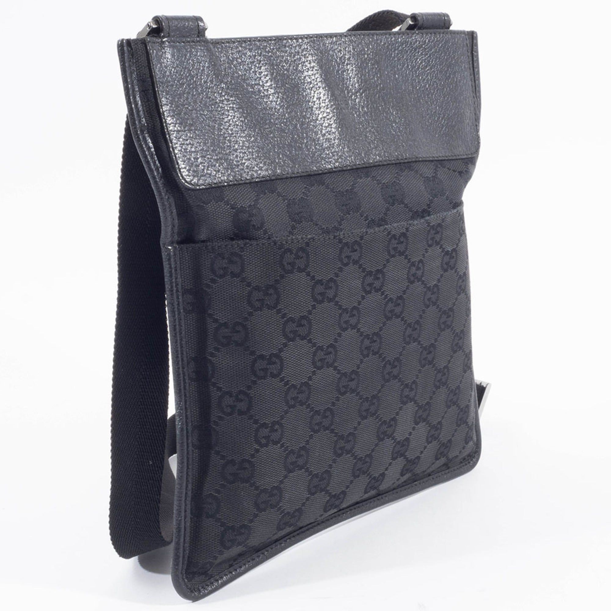 Gucci Gg Canvas Black Gg Canvas Leather Shoulder Bag (Pre-Owned)