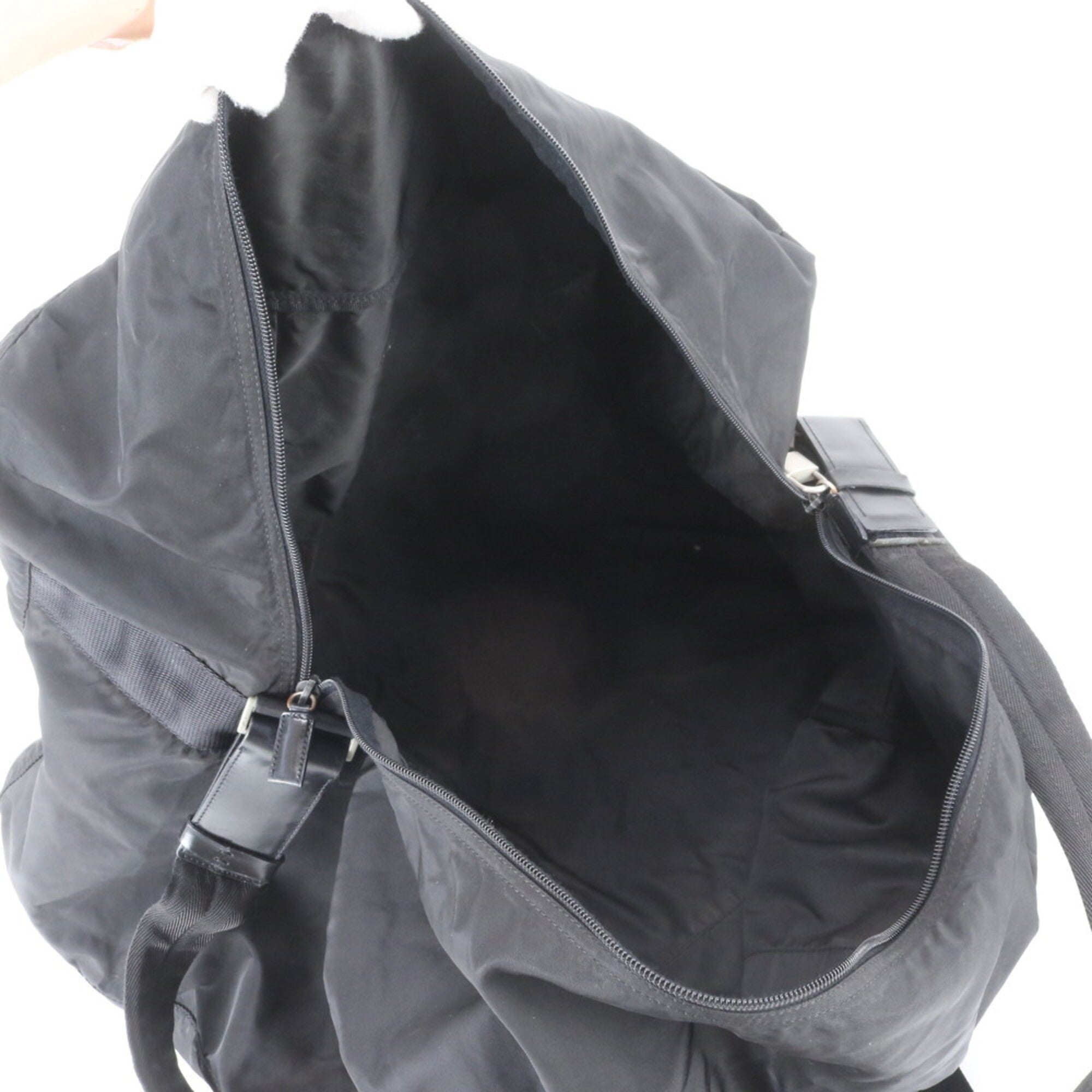 Prada Black Leather Nylon Boston Bag Shoulder Bag (Pre-Owned)