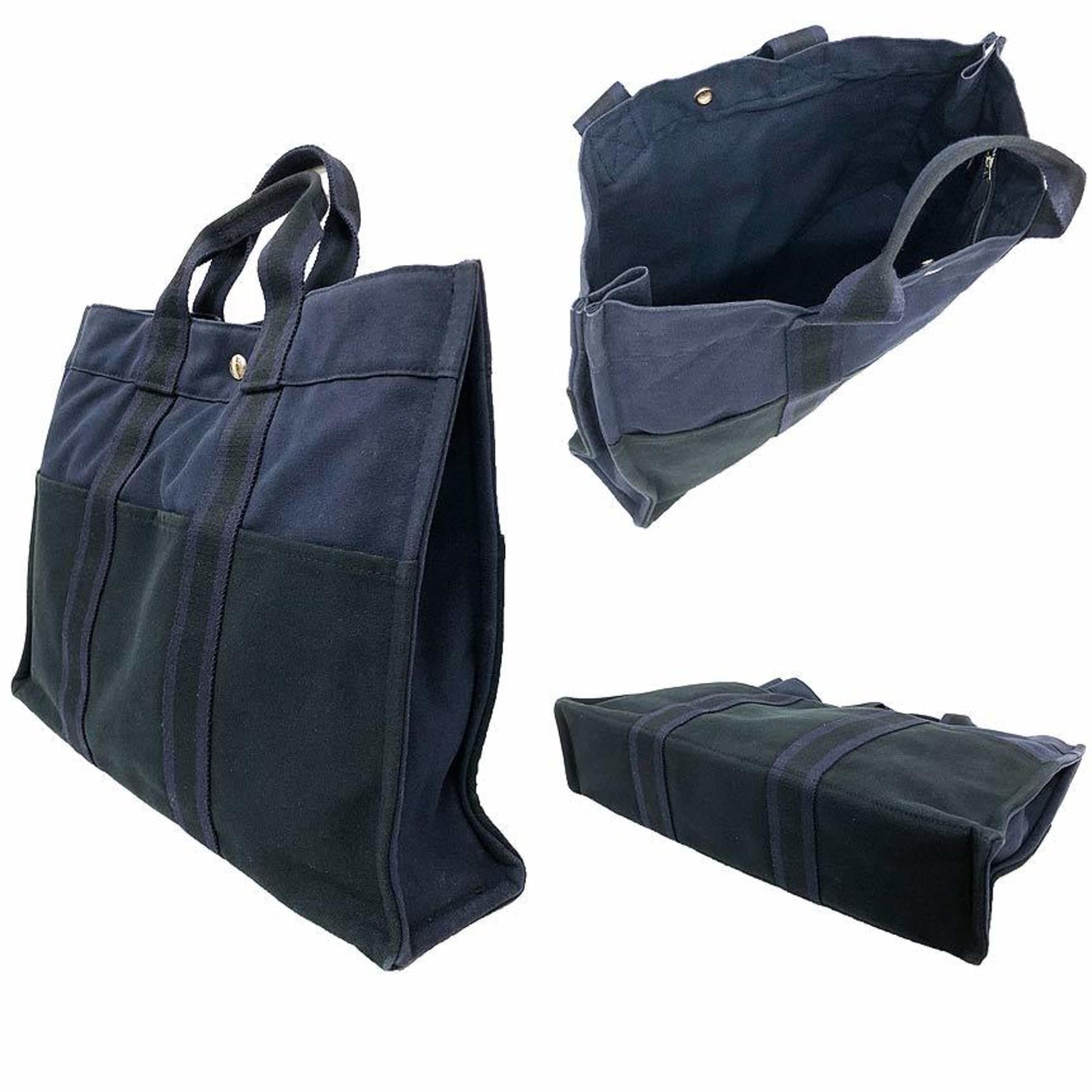 Hermes Black Navy Canvas Tote Bag (Pre-Owned)