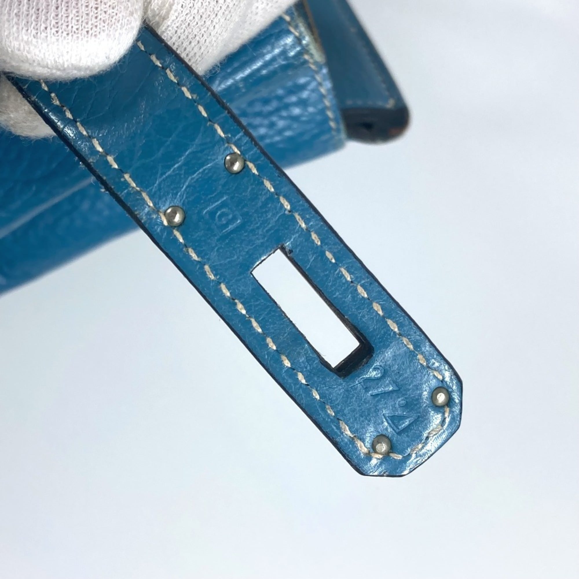 Hermes Birkin Blue Taurillon Clemence Leather Handbag Tote Bag (Pre-Owned)