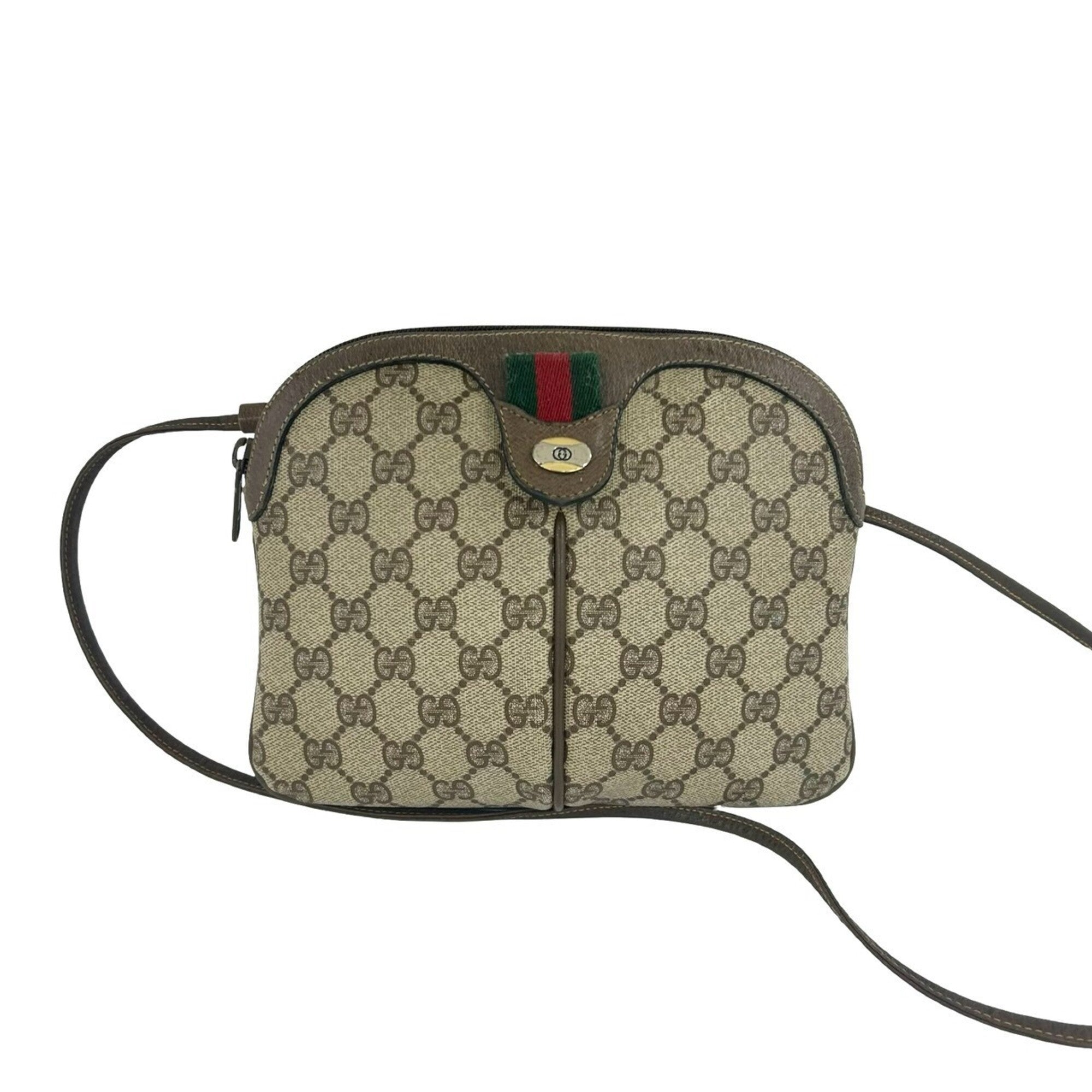 Gucci Brown Green Red Color Leather Pvc Shoulder Bag (Pre-Owned)