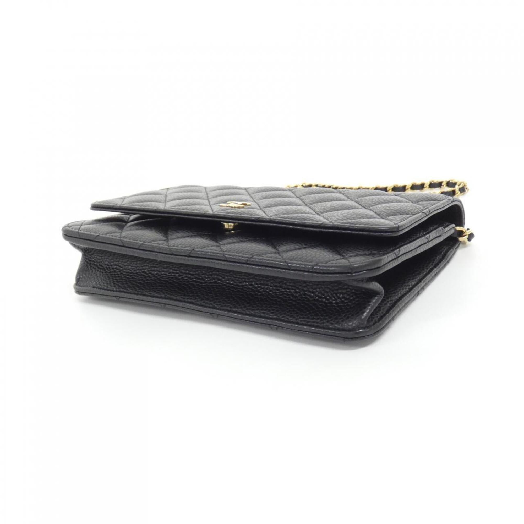 Chanel Black Grained Calfskin Chain/Shoulder Wallet (Pre-Owned)