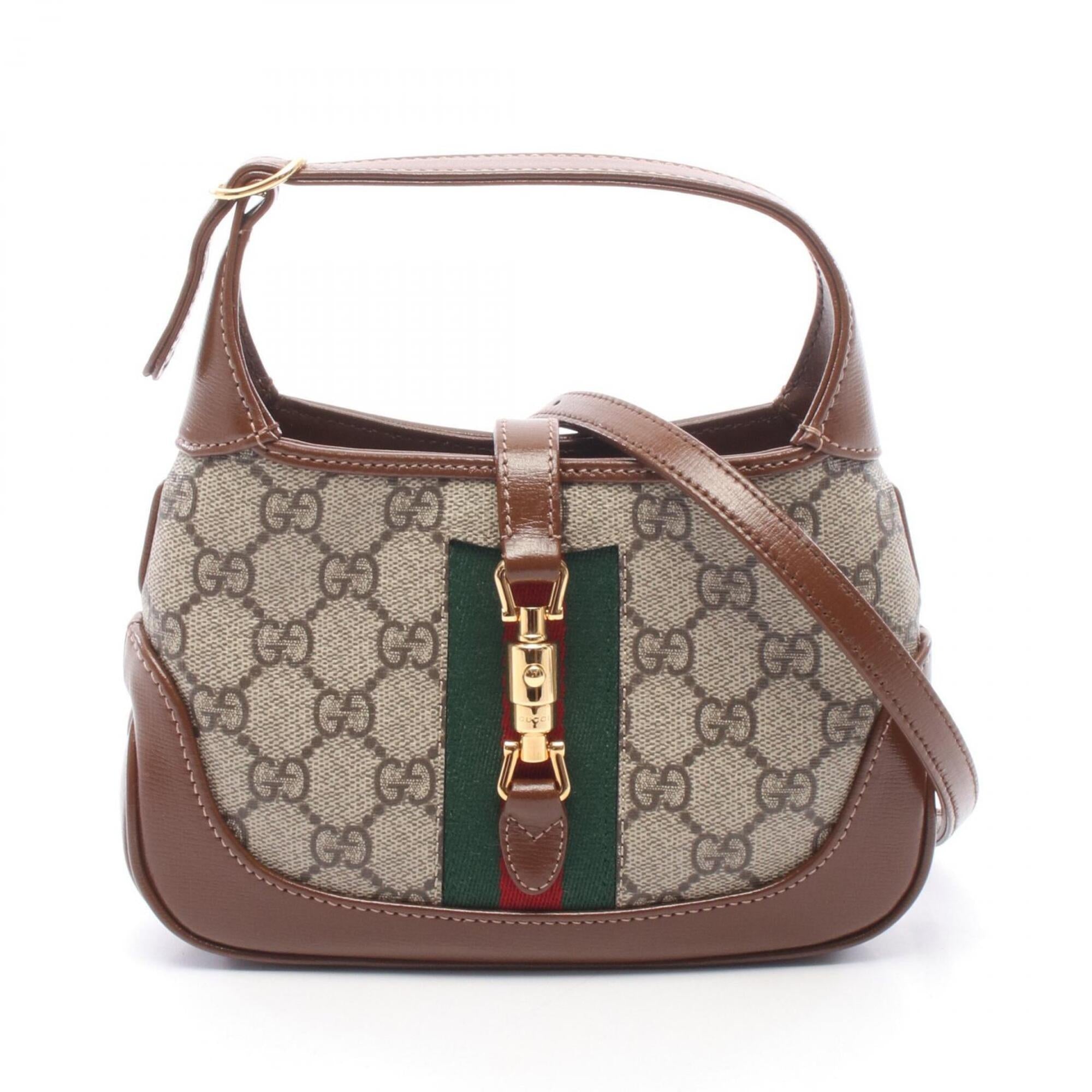 Gucci Beige Brown Multi-Color Coated Canvas Leather Handbag (Pre-Owned)