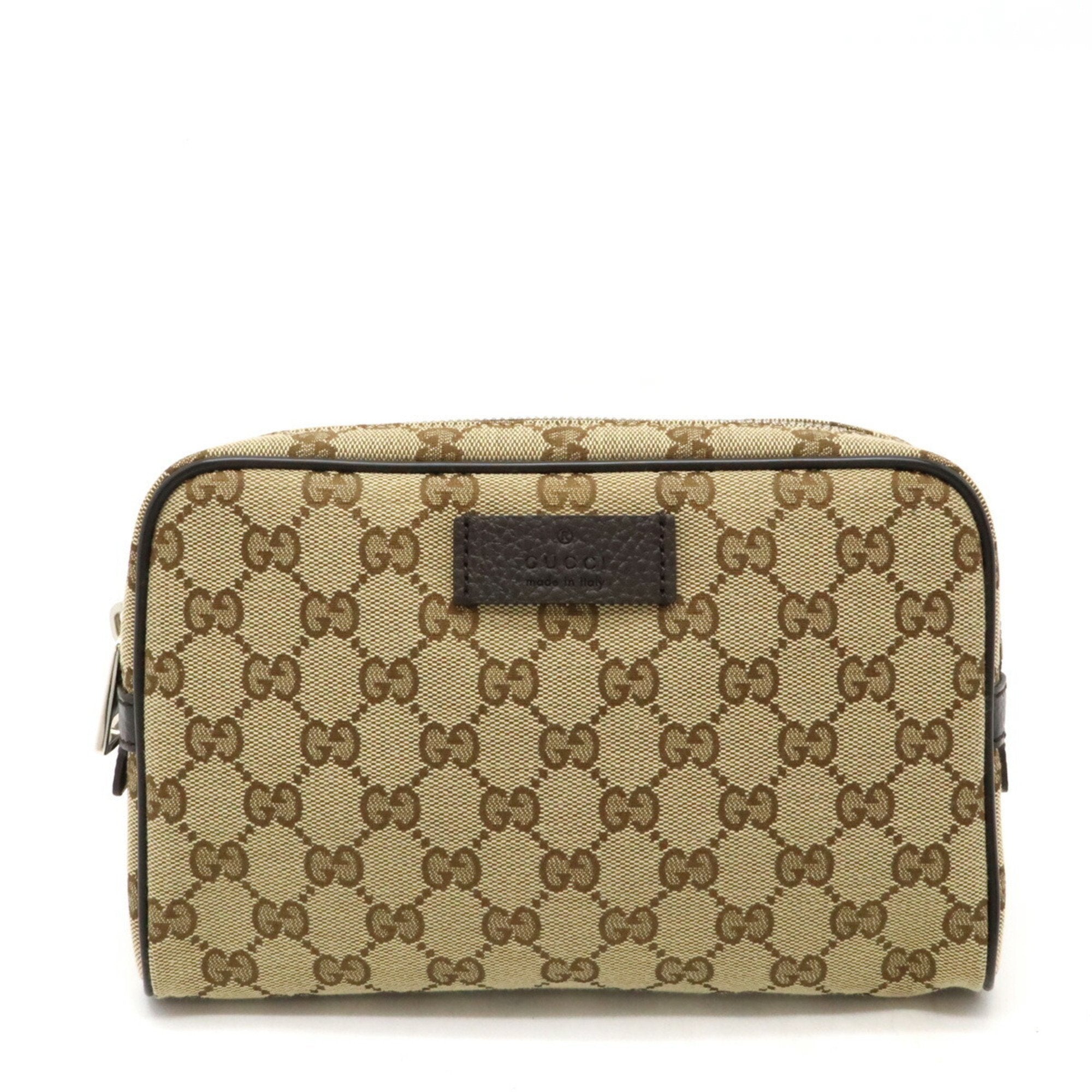 Gucci Beige Dark Brown Canvas Leather Sling Bag (Pre-Owned)