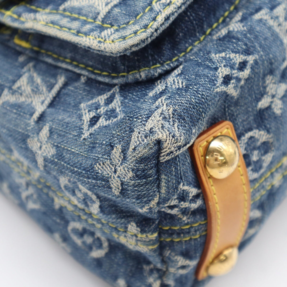 Louis Vuitton Monogram Denim Beige Blue Cotton Leather Shoulder Bag (Pre-Owned)