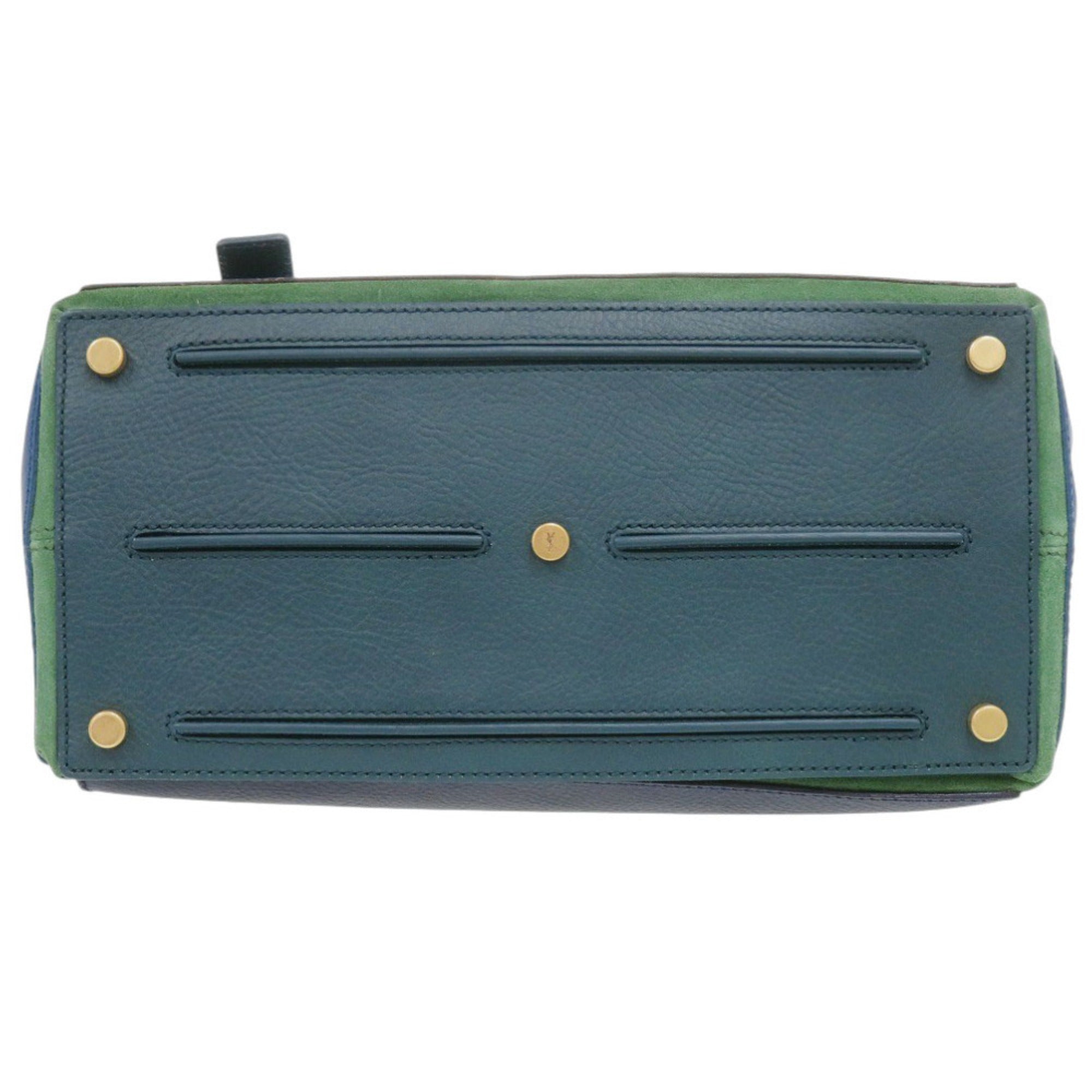 Yves Saint Laurent Blue Green Navy Leather Handbag (Pre-Owned)