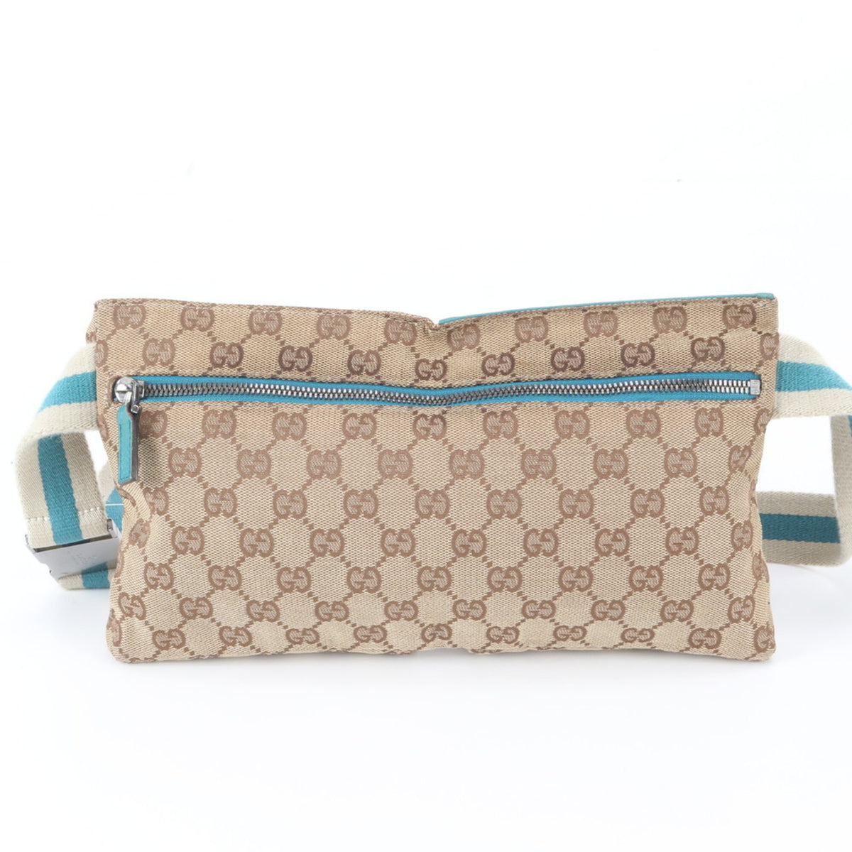 Gucci Blue Brown Leather Canvas Pouch Sling Bag (Pre-Owned)