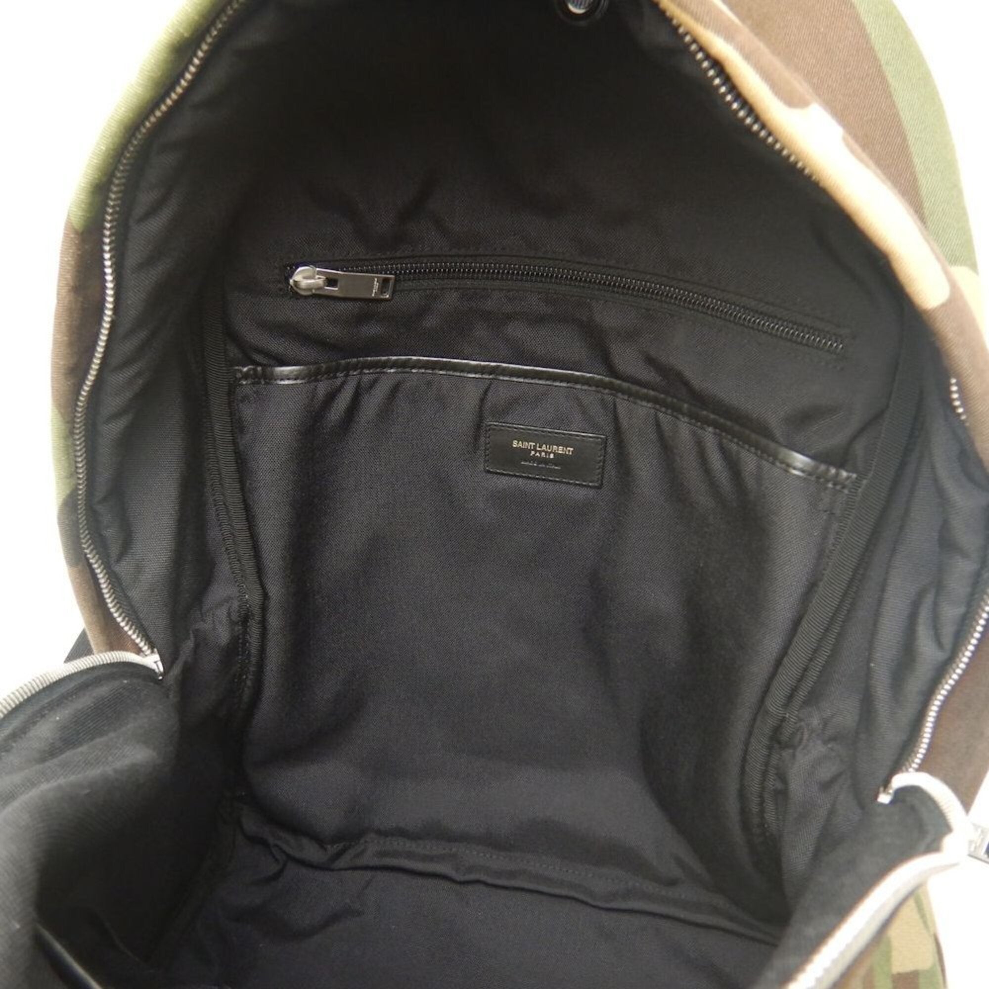 Yves Saint Laurent Camouflage Khaki Canvas Leather Backpack (Pre-Owned)