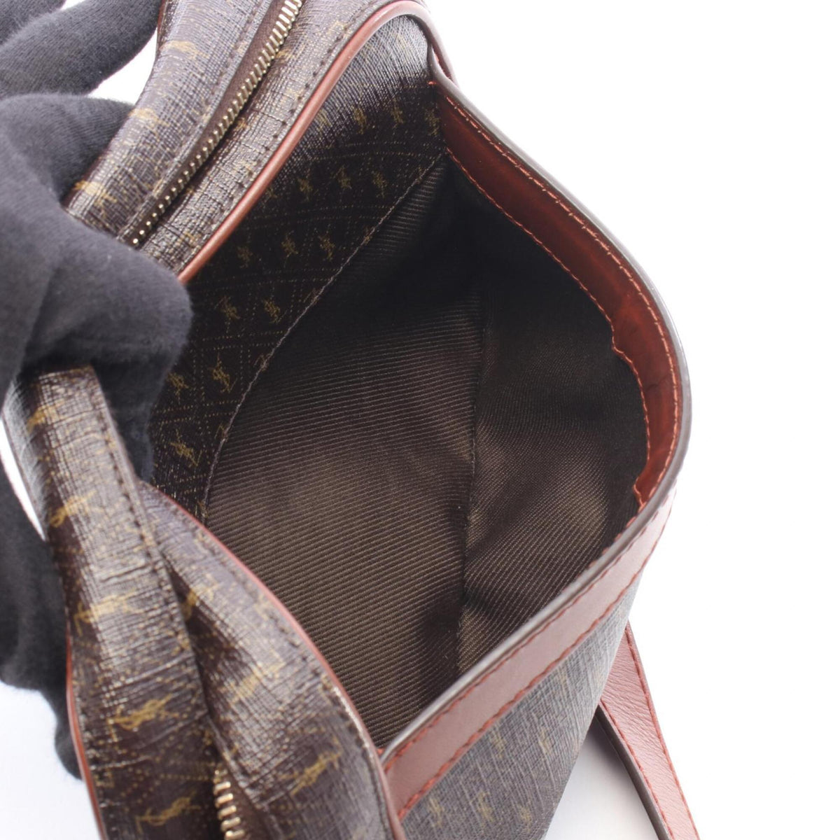 Yves Saint Laurent Brown Leather Pvc Coated Canvas Handbag Shoulder Bag (Pre-Owned)