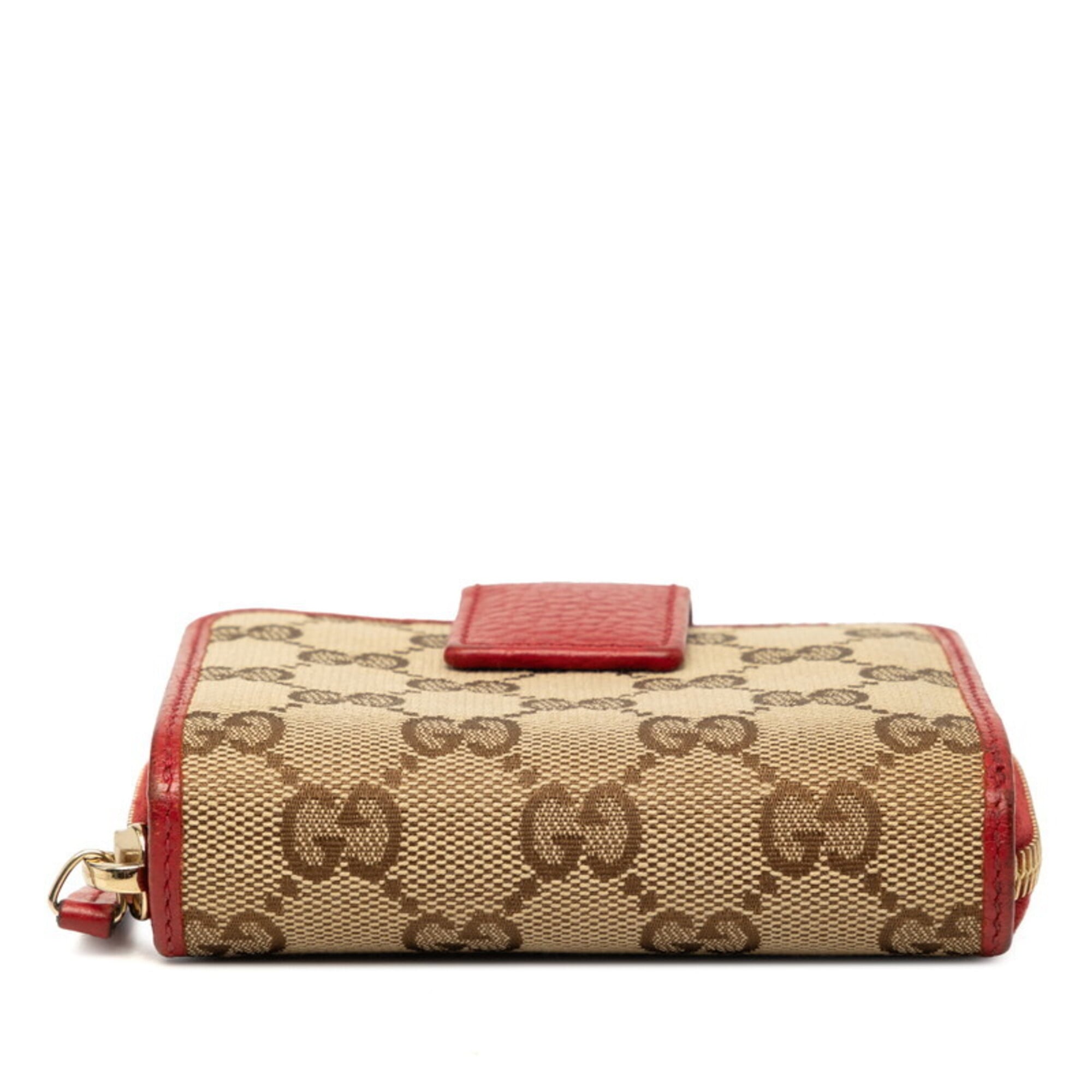 Gucci Beige Red Color Canvas Leather Wallet (Bi-Fold) (Pre-Owned)